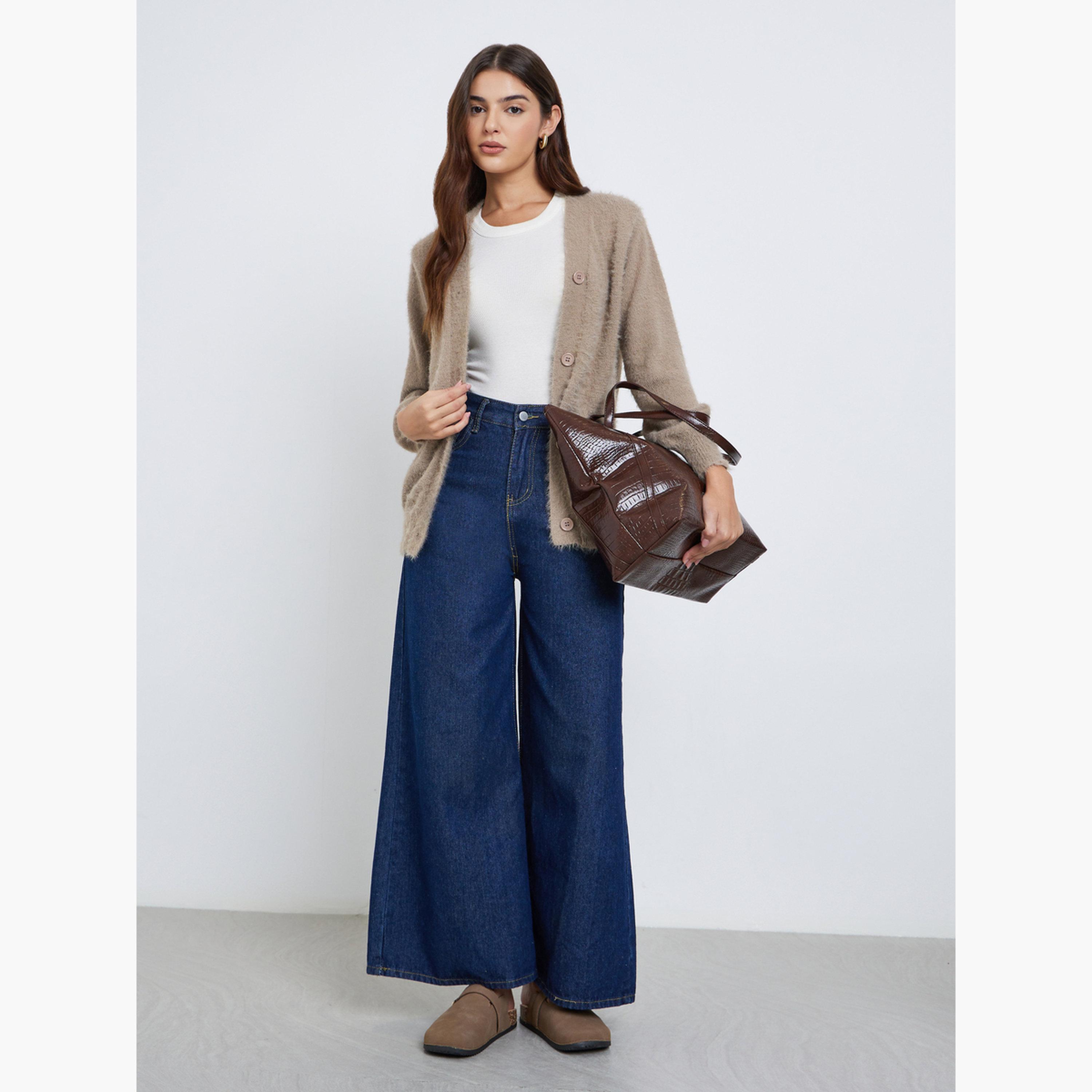 Styli Beige Regular Fit Fuzzy Yarn Cardigan-women-winterwear-cardigansandjumpers-jumpers-image-2