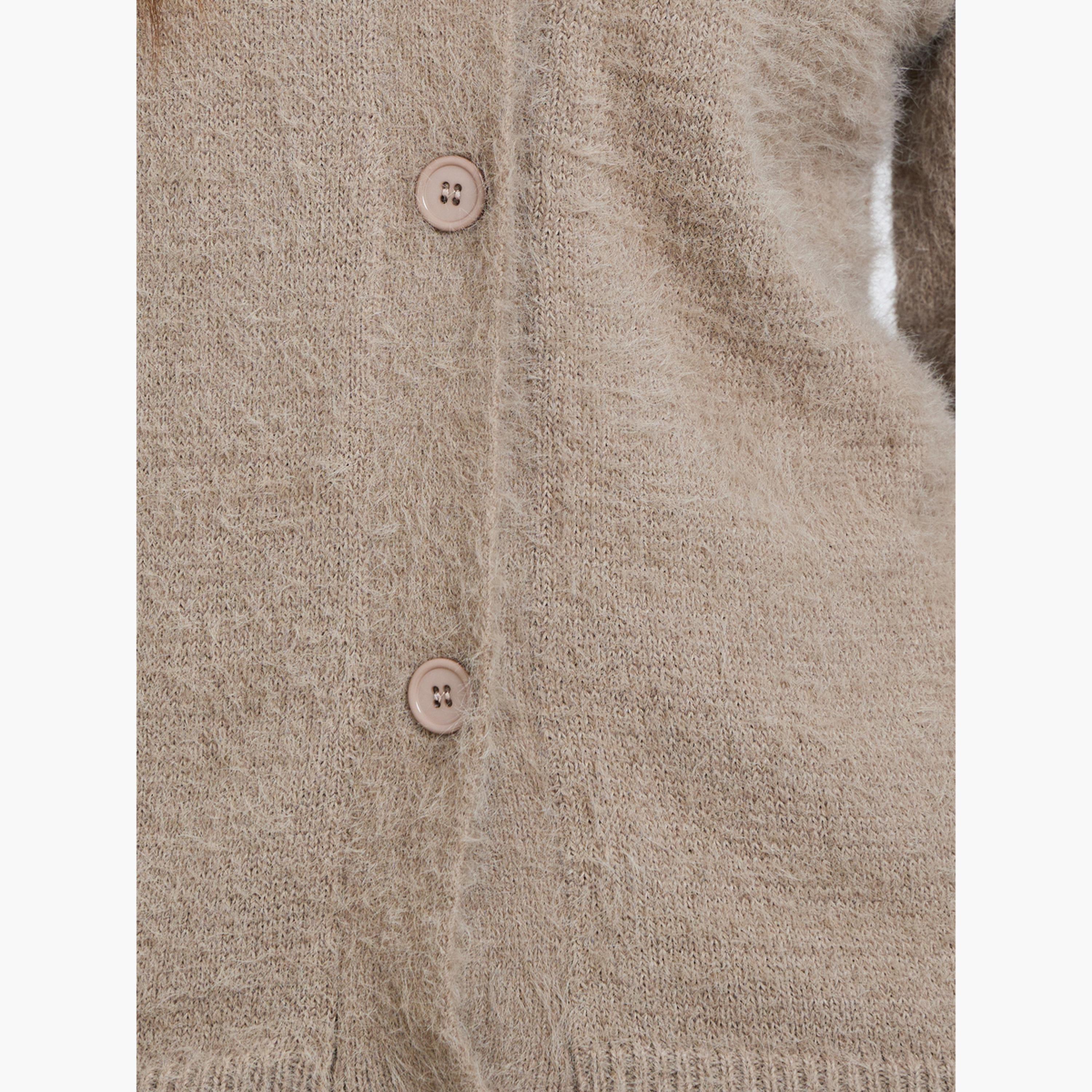 Styli Beige Regular Fit Fuzzy Yarn Cardigan-women-winterwear-cardigansandjumpers-jumpers-image-4