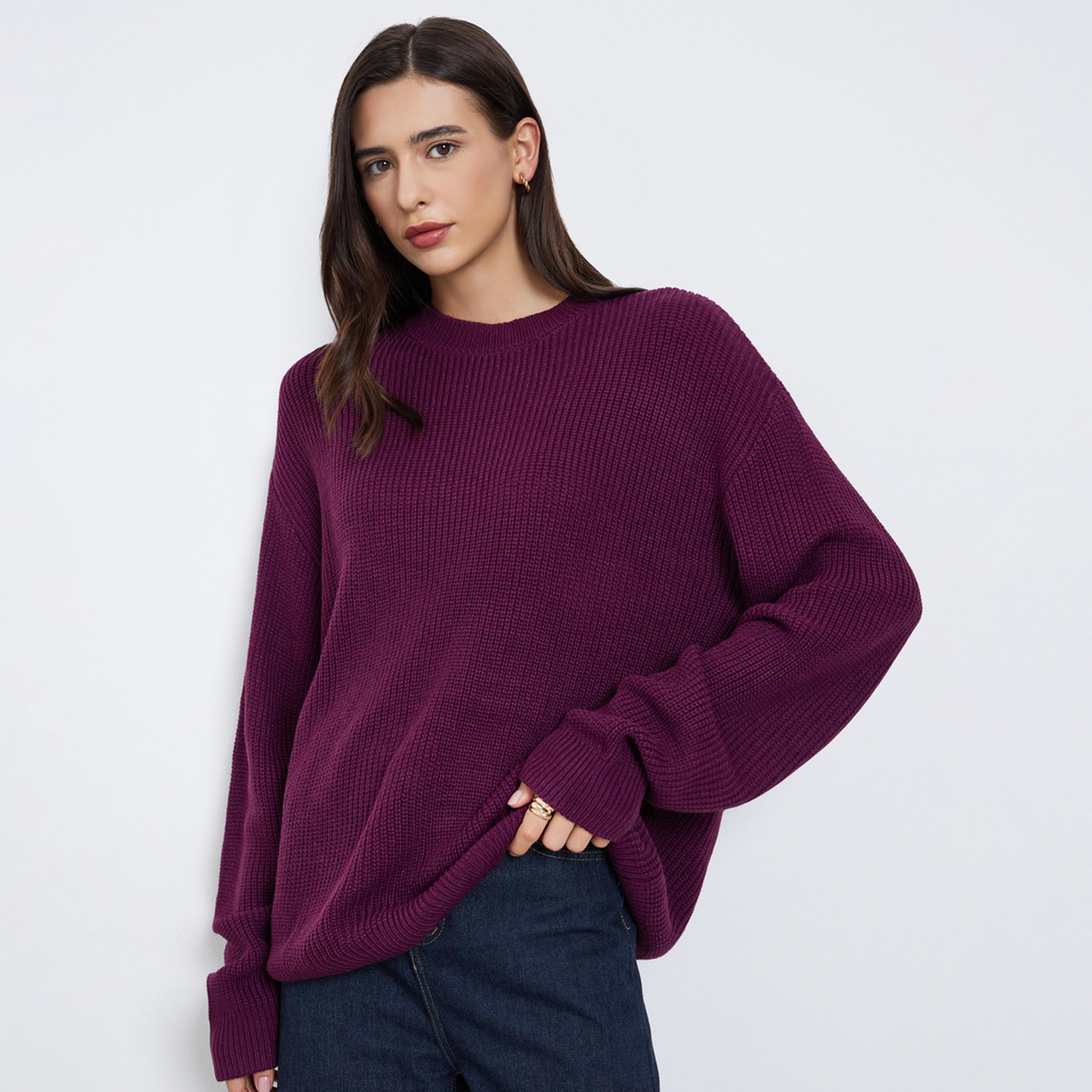 Styli Women Burgundy Chunky Knit Sweater-women-clothing-cardigansandjumpers-jumpers-image-1