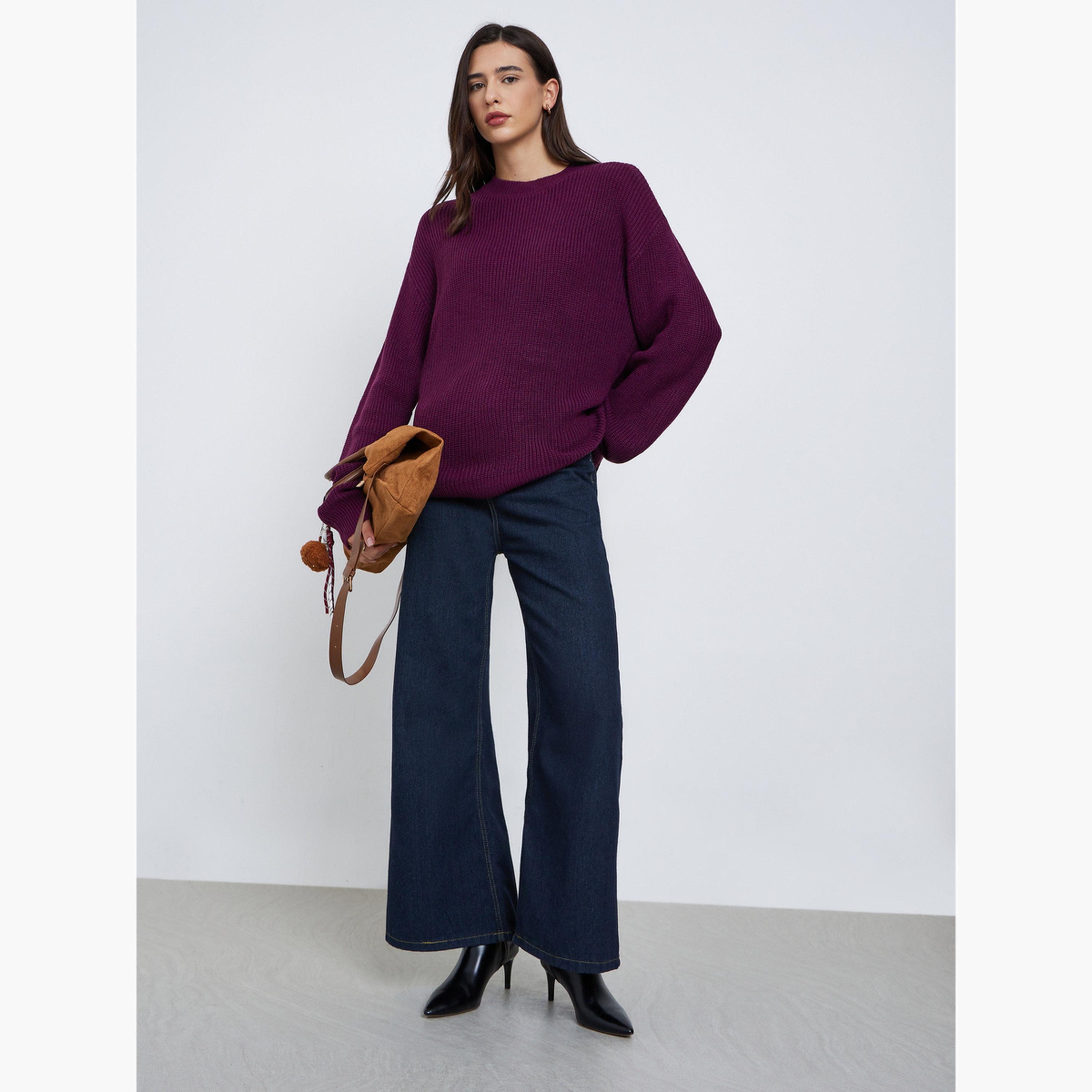 Styli Women Burgundy Chunky Knit Sweater-women-clothing-cardigansandjumpers-jumpers-image-2