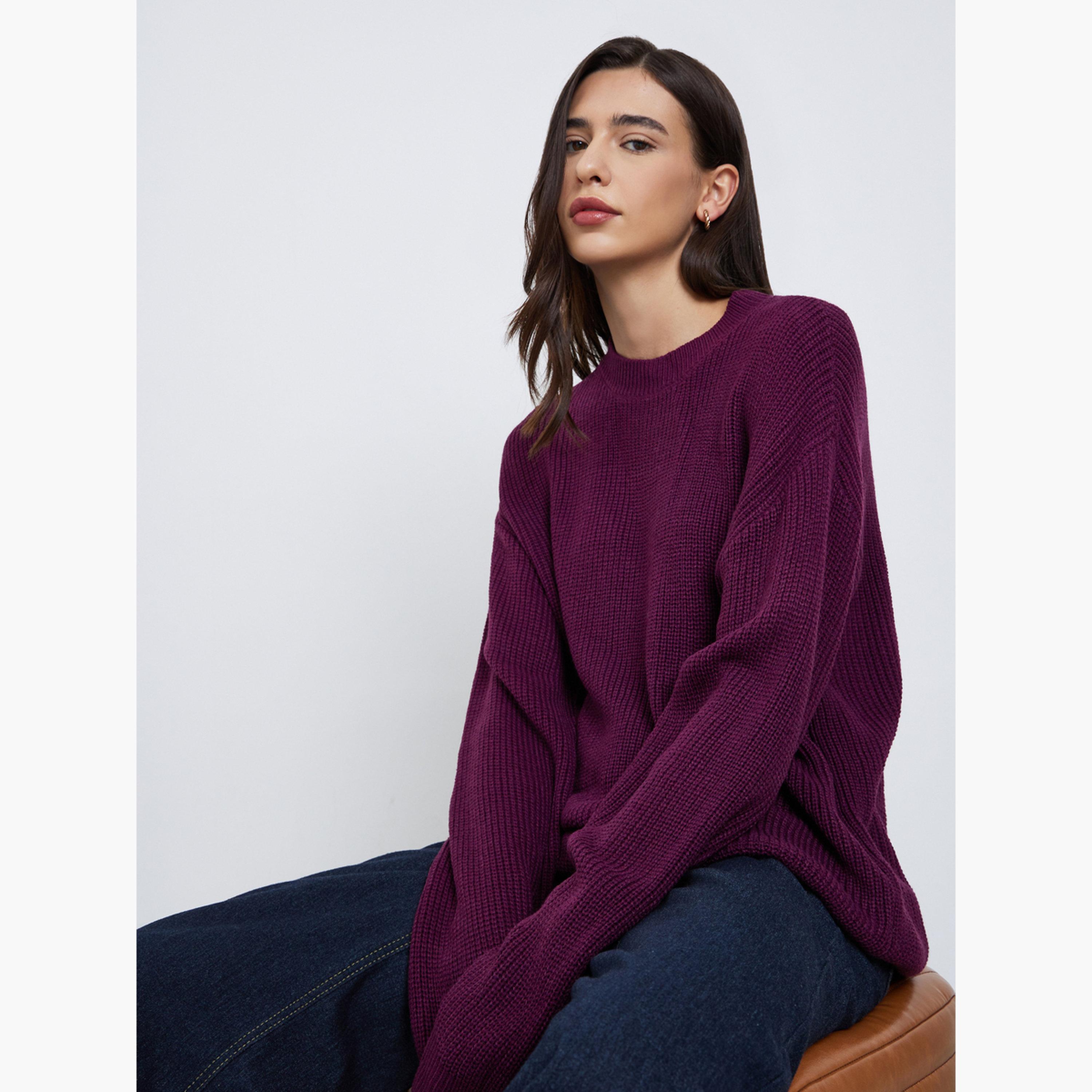 ستايلي - سترة محبوكة سميكة لون برغندي-women-clothing-cardigansandjumpers-jumpers-image-3