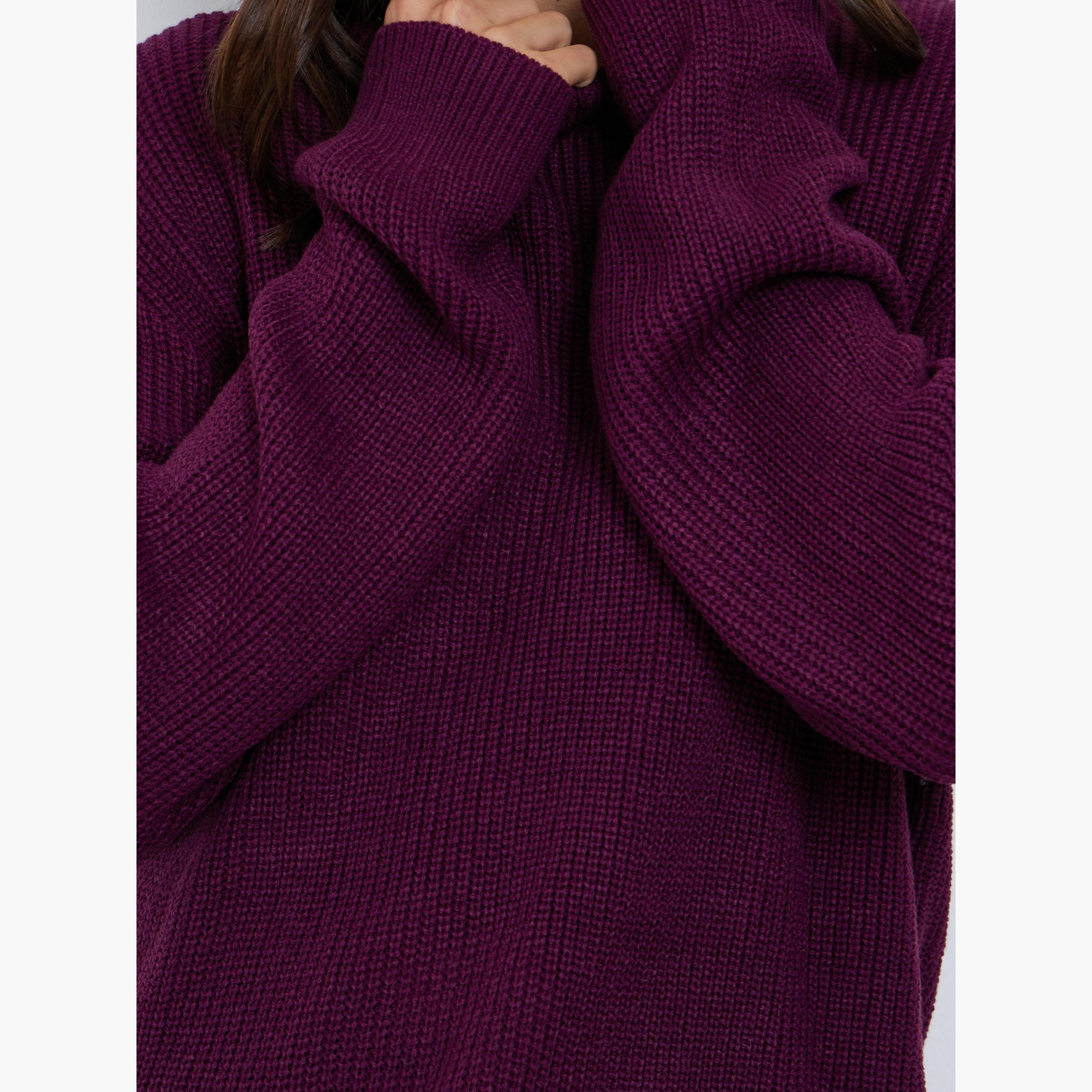 ستايلي - سترة محبوكة سميكة لون برغندي-women-clothing-cardigansandjumpers-jumpers-image-4