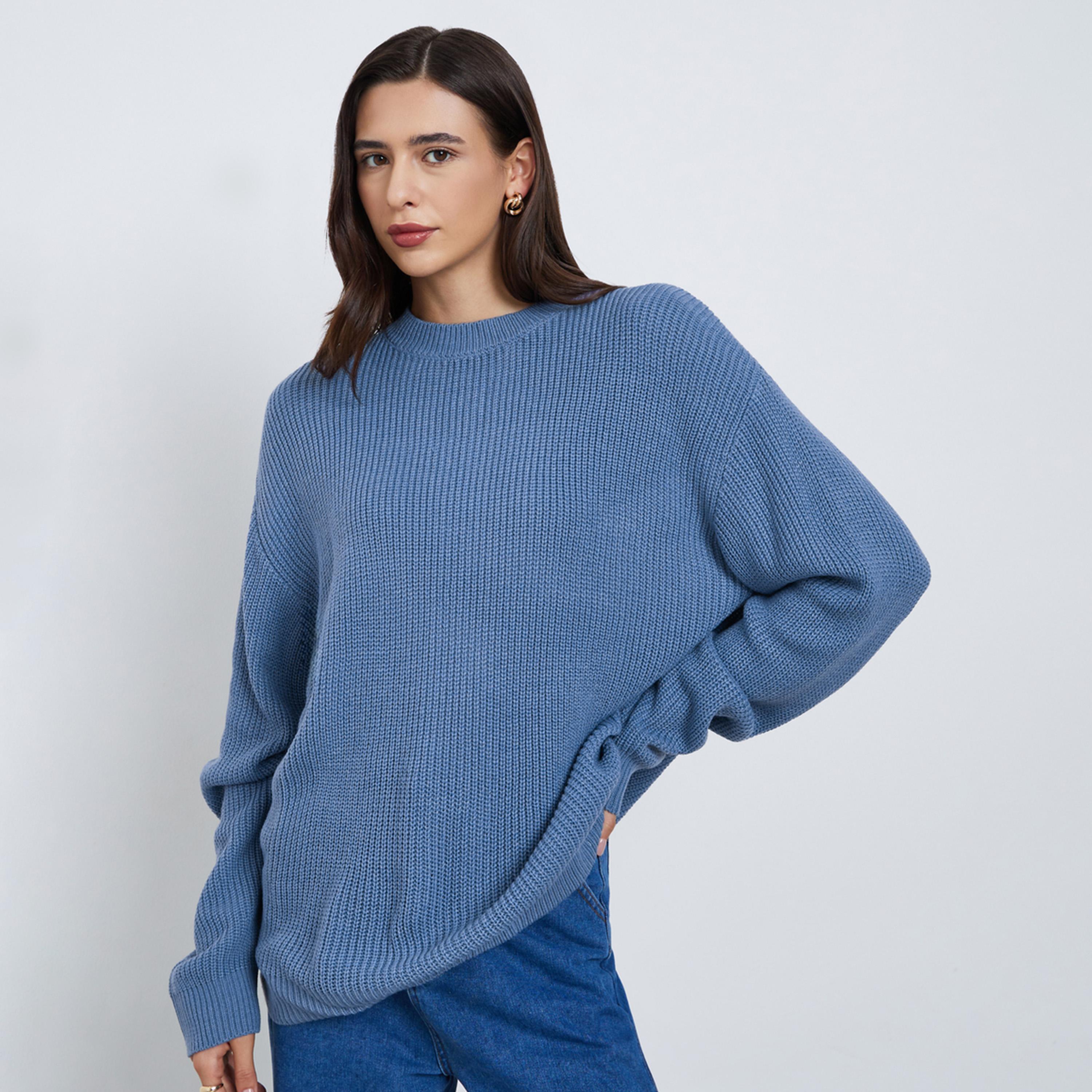 Styli Women Medium Blue Chunky Knit Sweater-women-clothing-cardigansandjumpers-jumpers-image-1