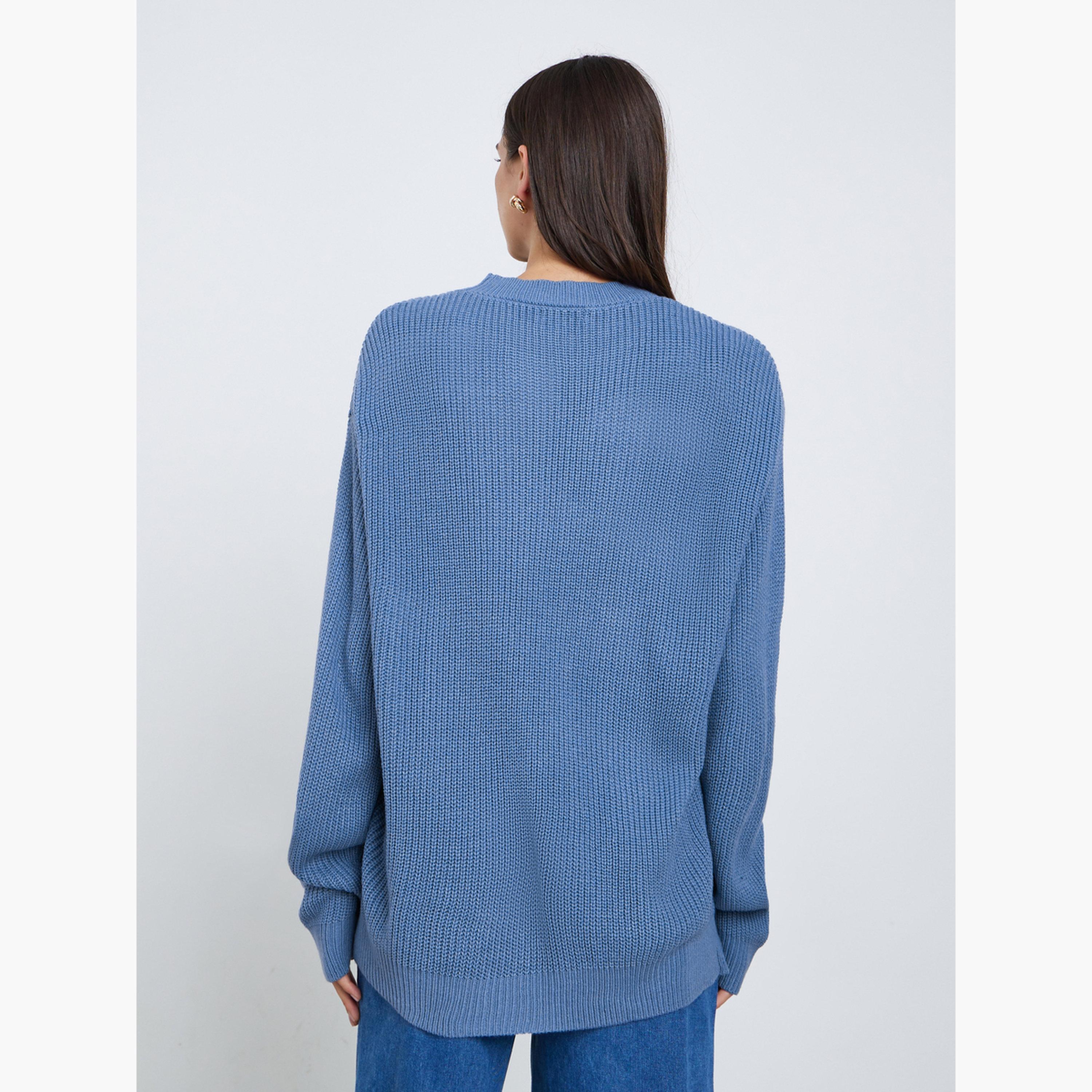 Styli Women Medium Blue Chunky Knit Sweater-women-clothing-cardigansandjumpers-jumpers-image-5