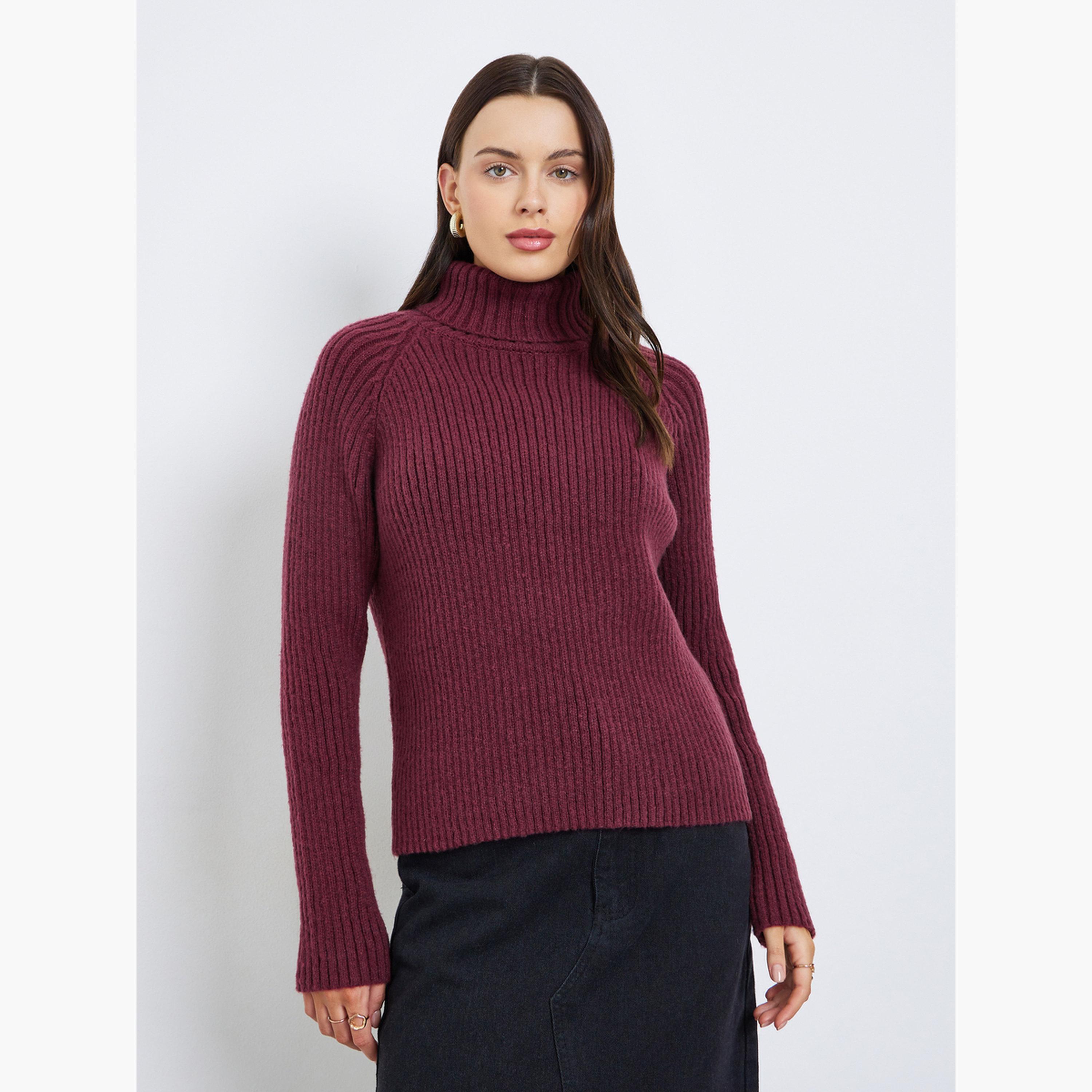 Styli Textured Boxy Regular Length Turtle Neck Long Sleeves Women's Sweater-women-clothing-cardigansandjumpers-jumpers-image-1