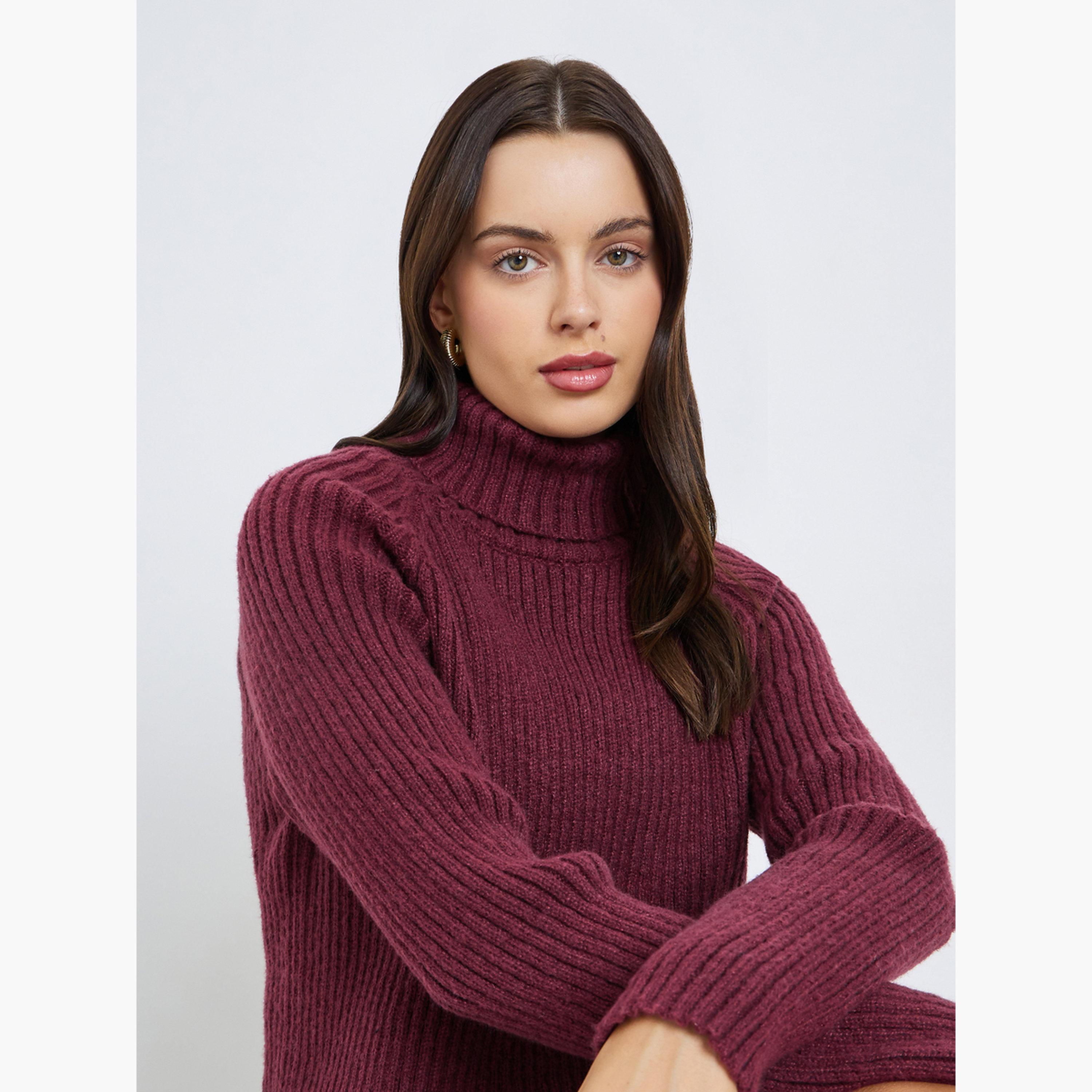 Styli Textured Boxy Regular Length Turtle Neck Long Sleeves Women's Sweater-women-clothing-cardigansandjumpers-jumpers-image-3