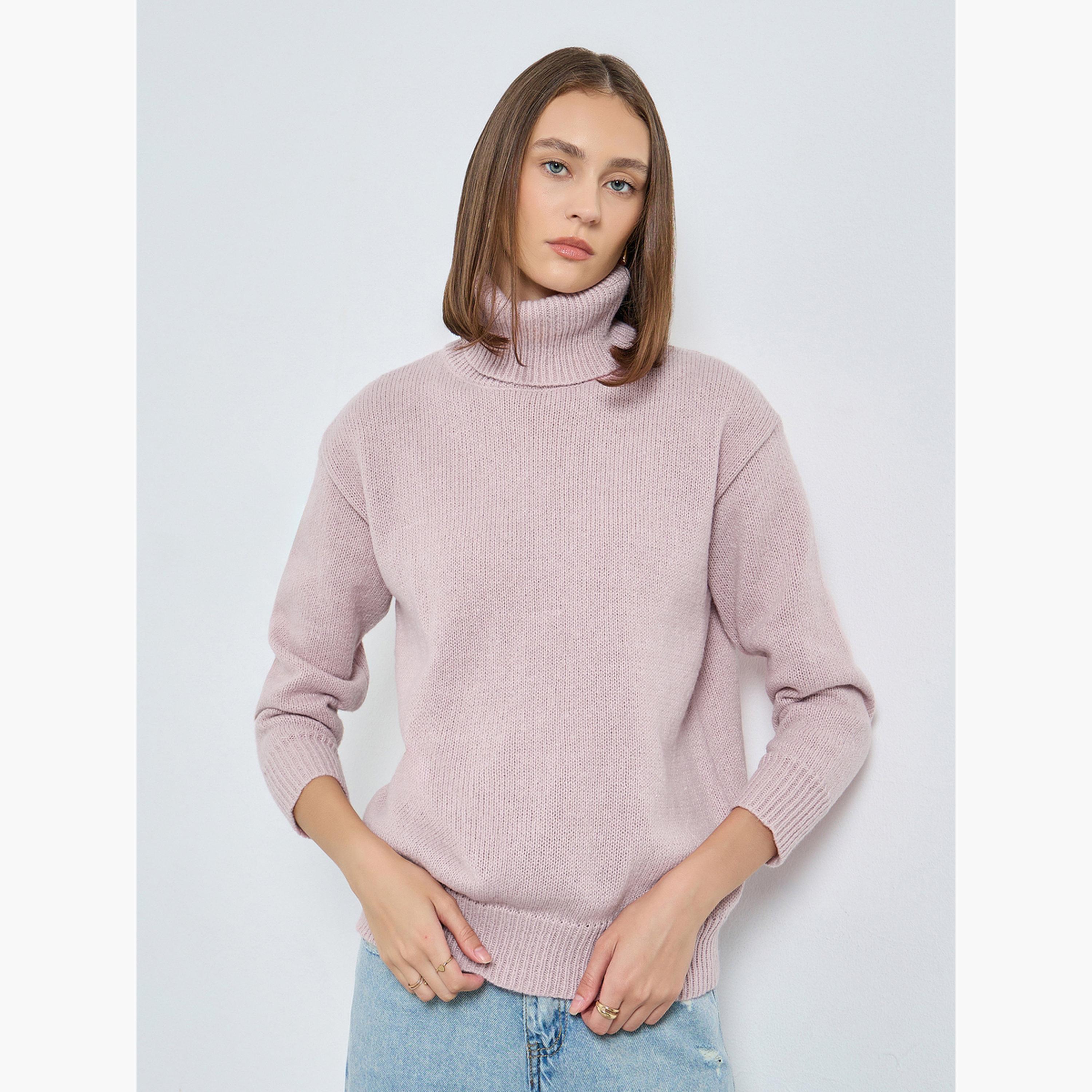 ستايلي - سترة وردية اللون بقصّة عادية وياقة مدورة للنساء -women-winterwear-cardigansandjumpers-jumpers-image-1