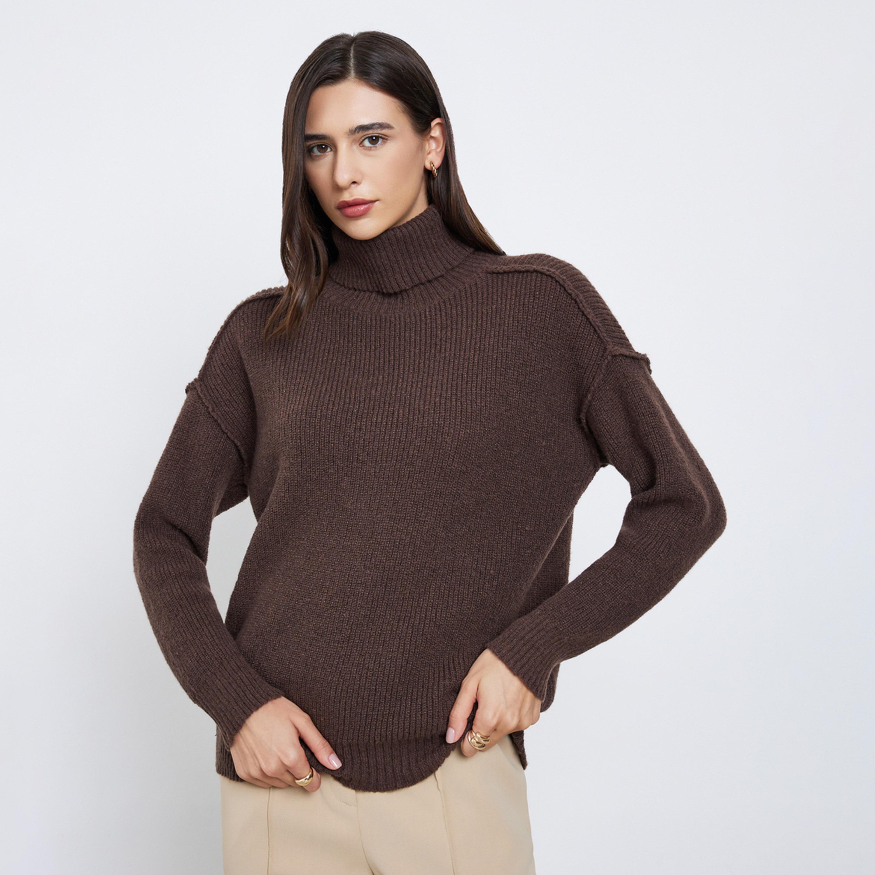 Styli Women Coffee Brown Oversized Turtleneck Sweater-women-clothing-cardigansandjumpers-jumpers-image-1