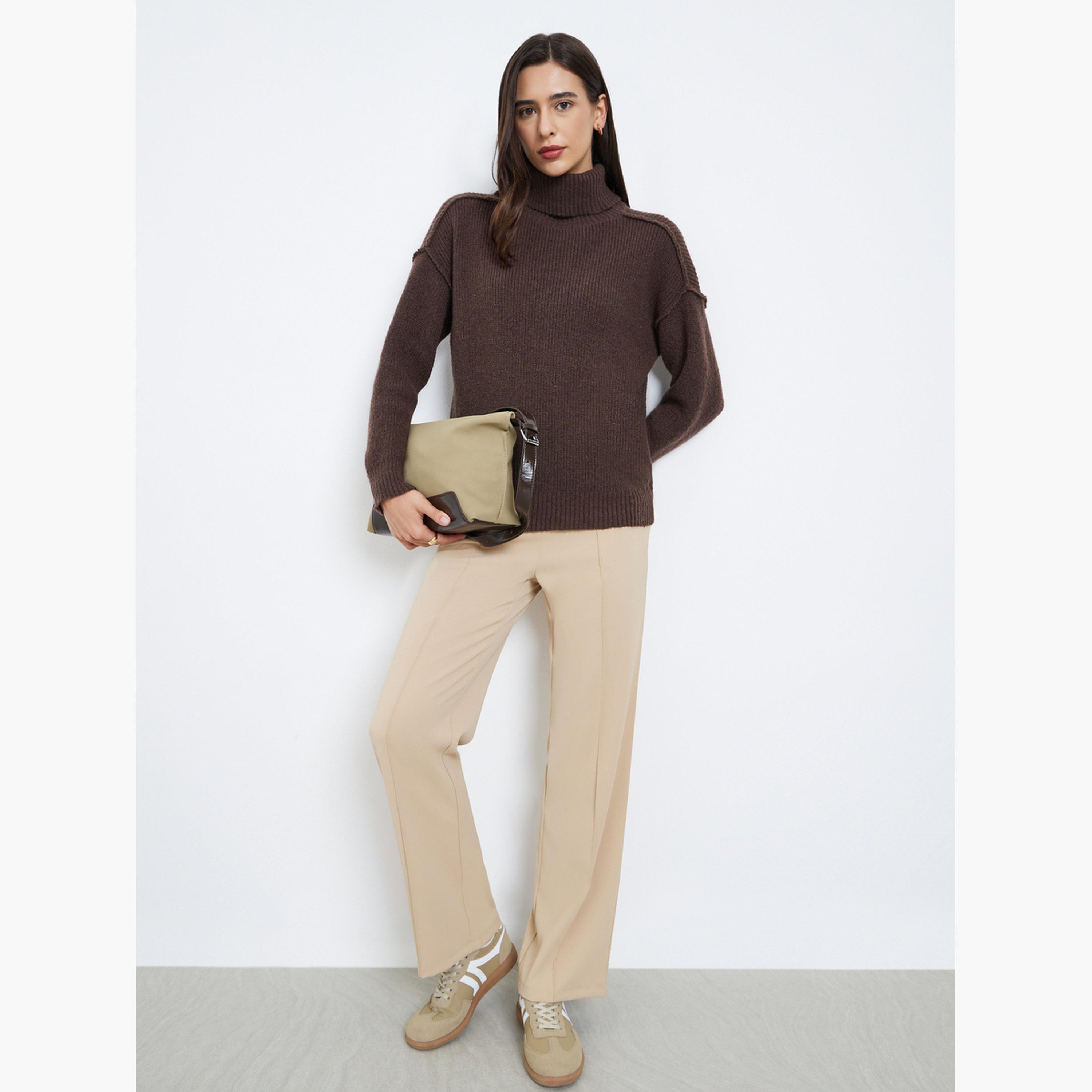 Styli Women Coffee Brown Oversized Turtleneck Sweater-women-clothing-cardigansandjumpers-jumpers-image-2