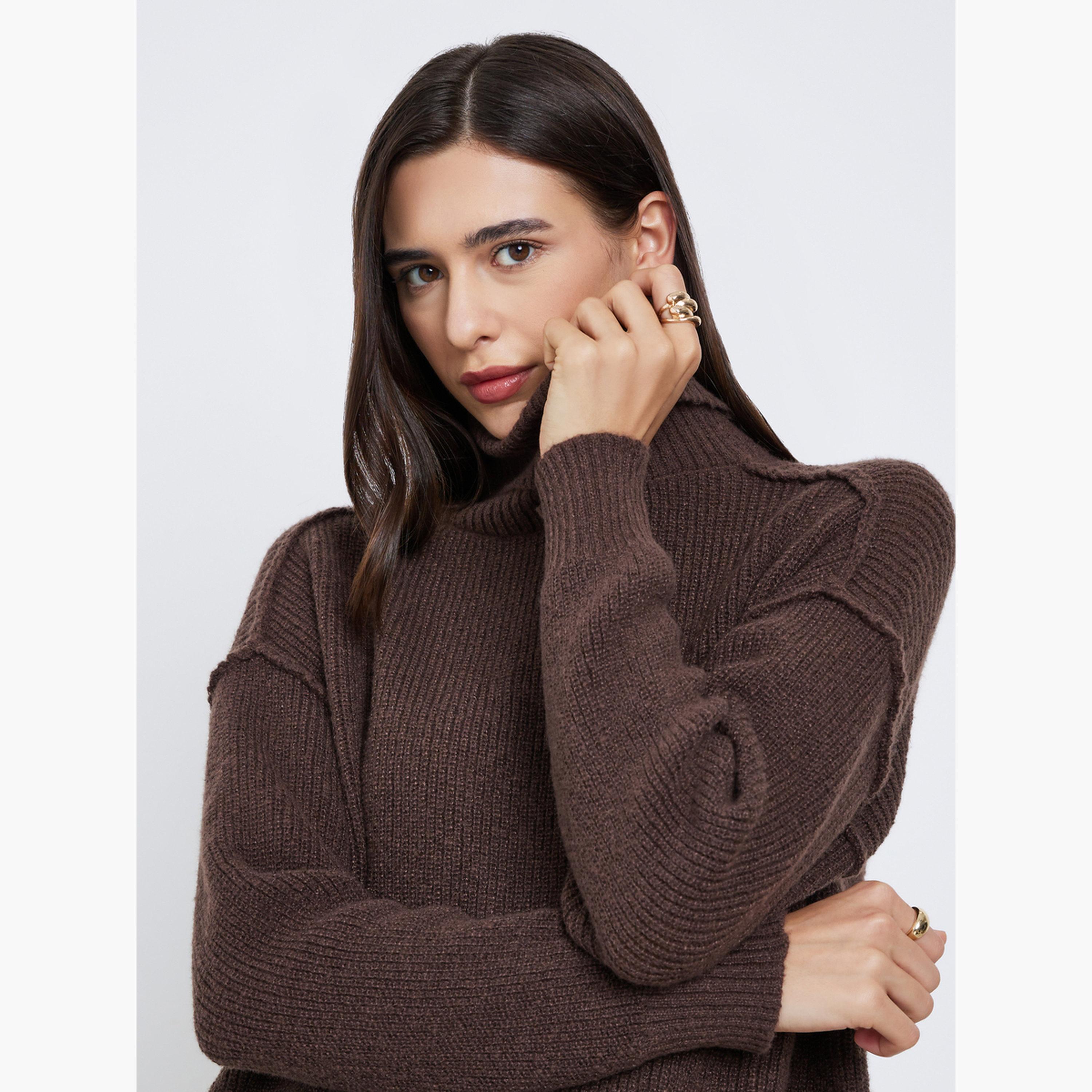 Styli Women Coffee Brown Oversized Turtleneck Sweater-women-clothing-cardigansandjumpers-jumpers-image-3
