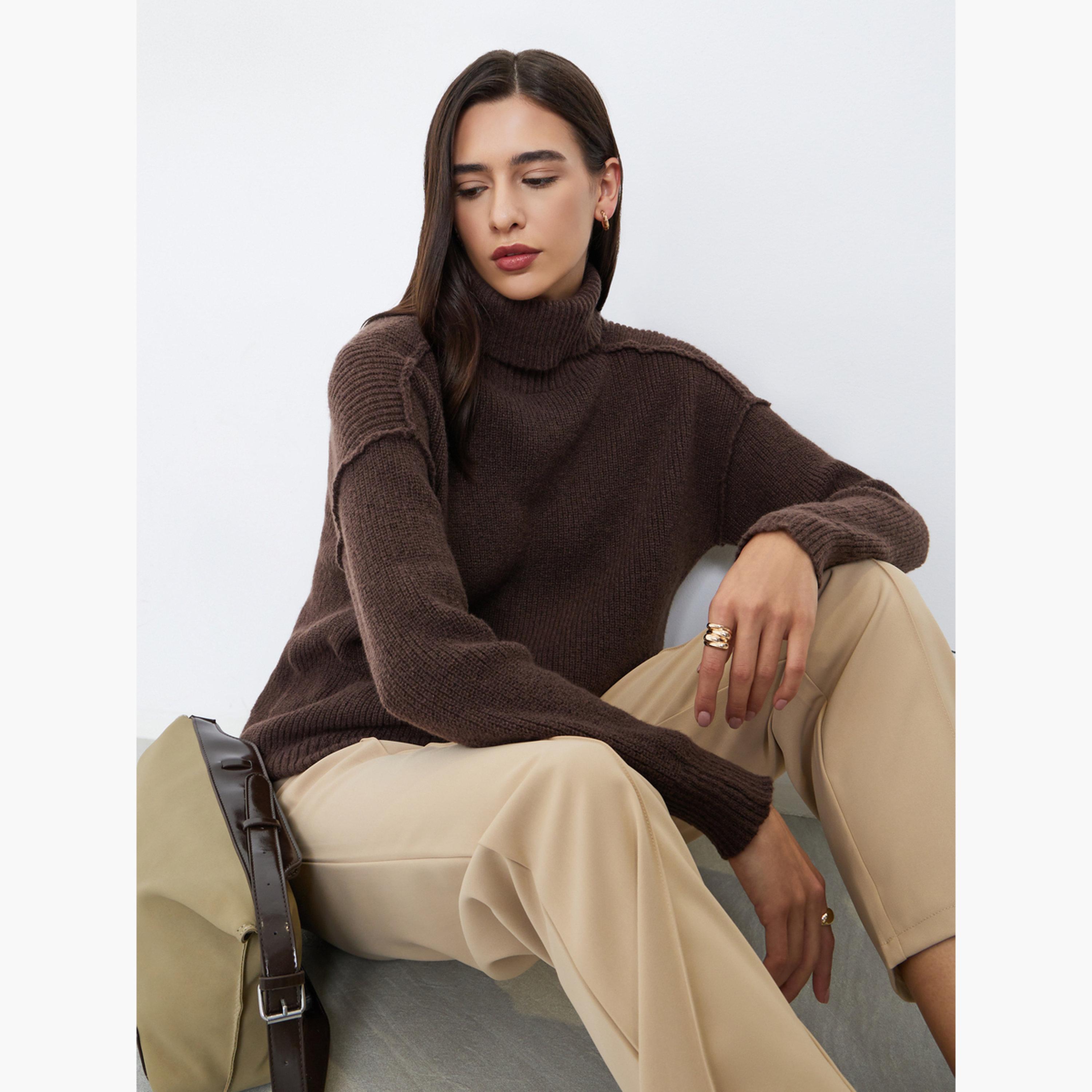Styli Women Coffee Brown Oversized Turtleneck Sweater-women-clothing-cardigansandjumpers-jumpers-image-4