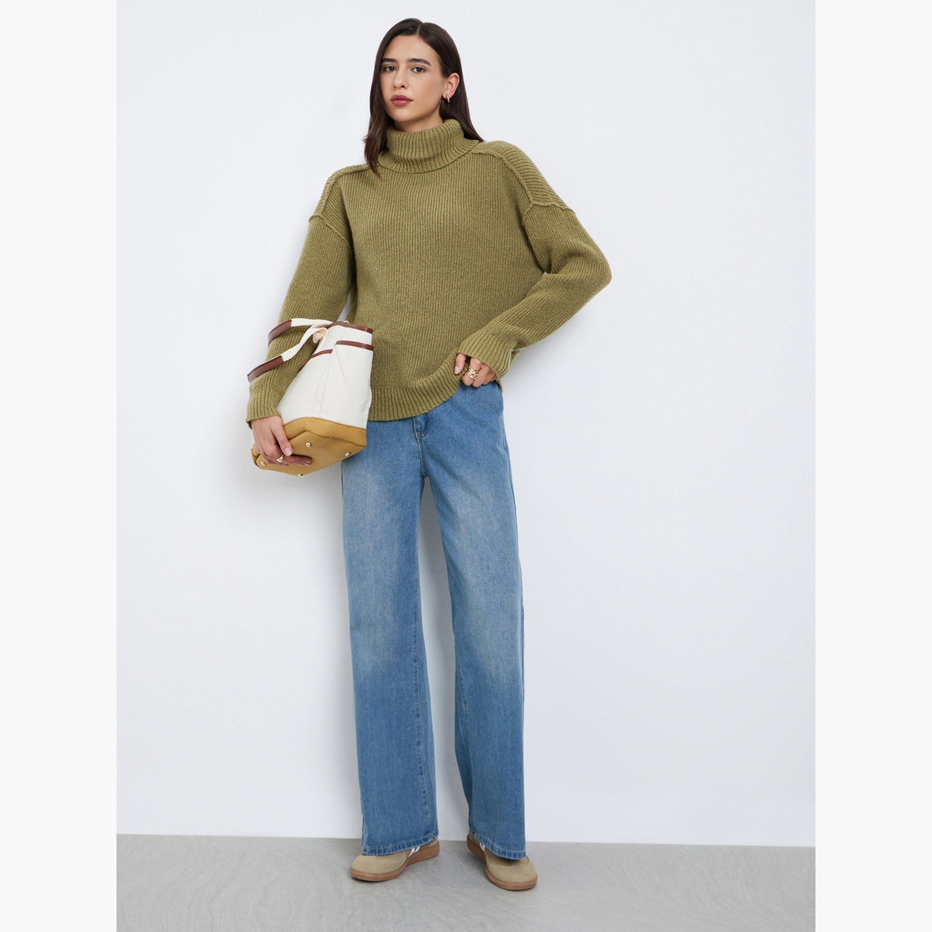 Styli Women Green Oversized Turtleneck Sweater-women-clothing-cardigansandjumpers-jumpers-image-2