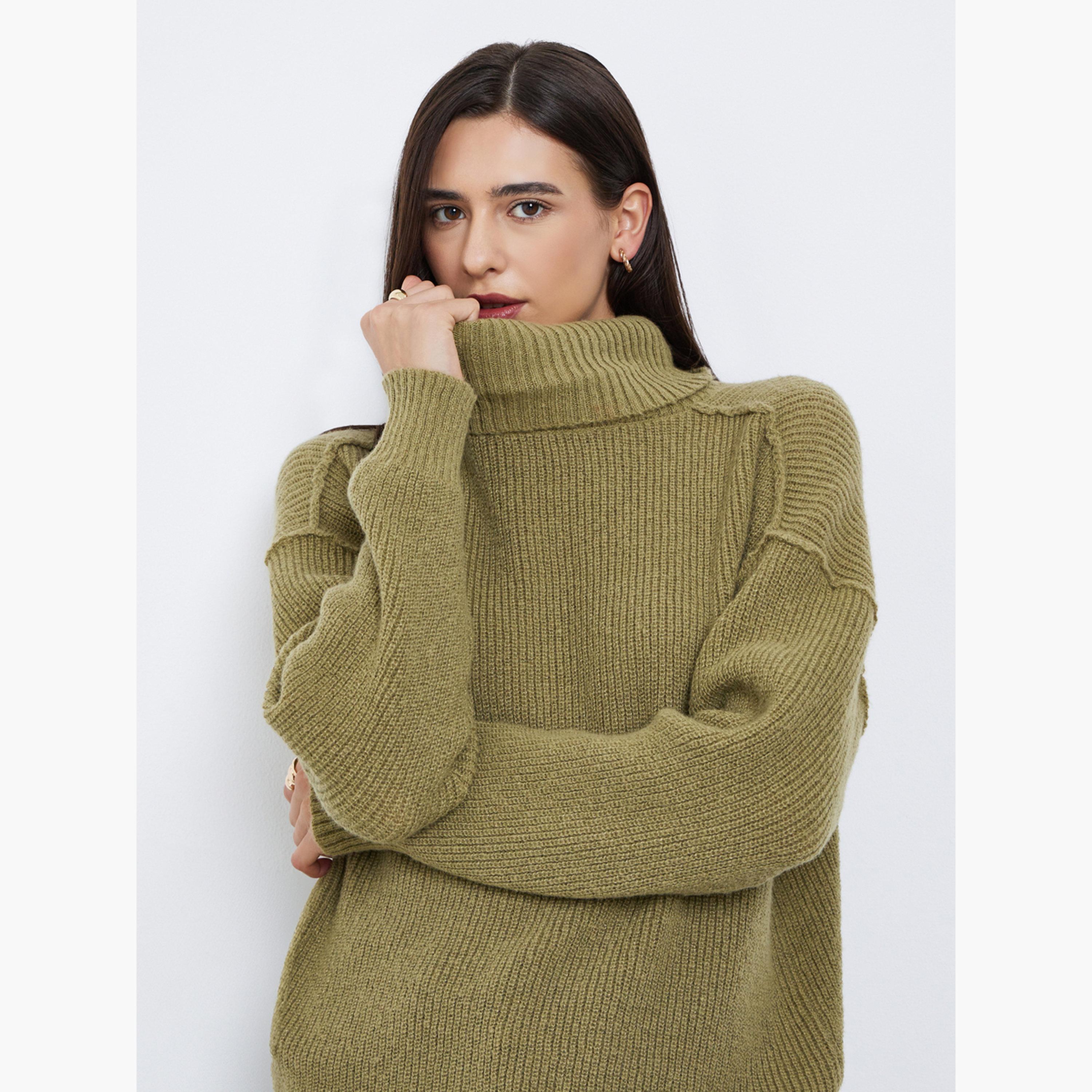 Styli Women Green Oversized Turtleneck Sweater-women-clothing-cardigansandjumpers-jumpers-image-3