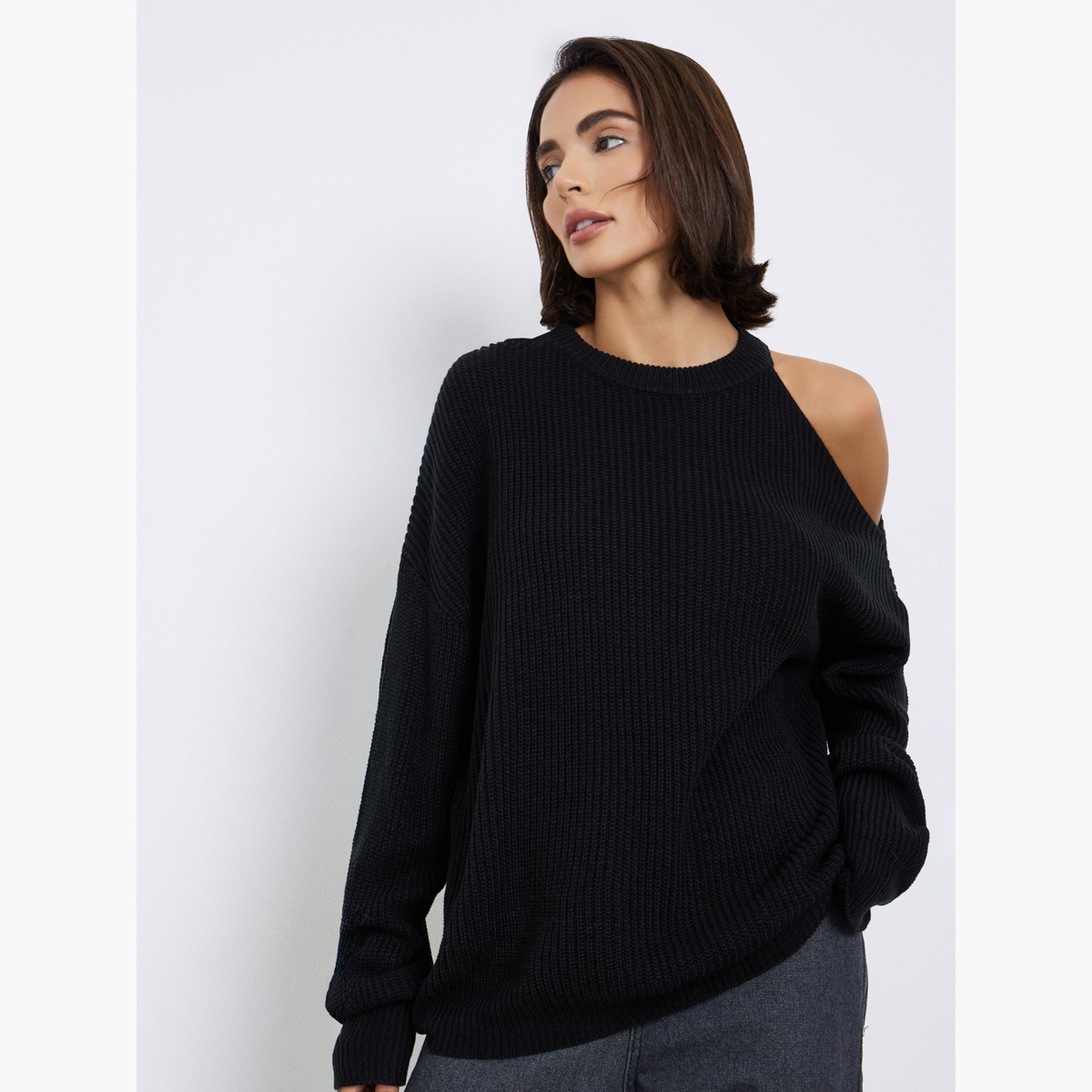 ستايلي - سترة سوداء محبوكة بأكتاف مكشوفة للنساء -women-clothing-cardigansandjumpers-jumpers-image-1