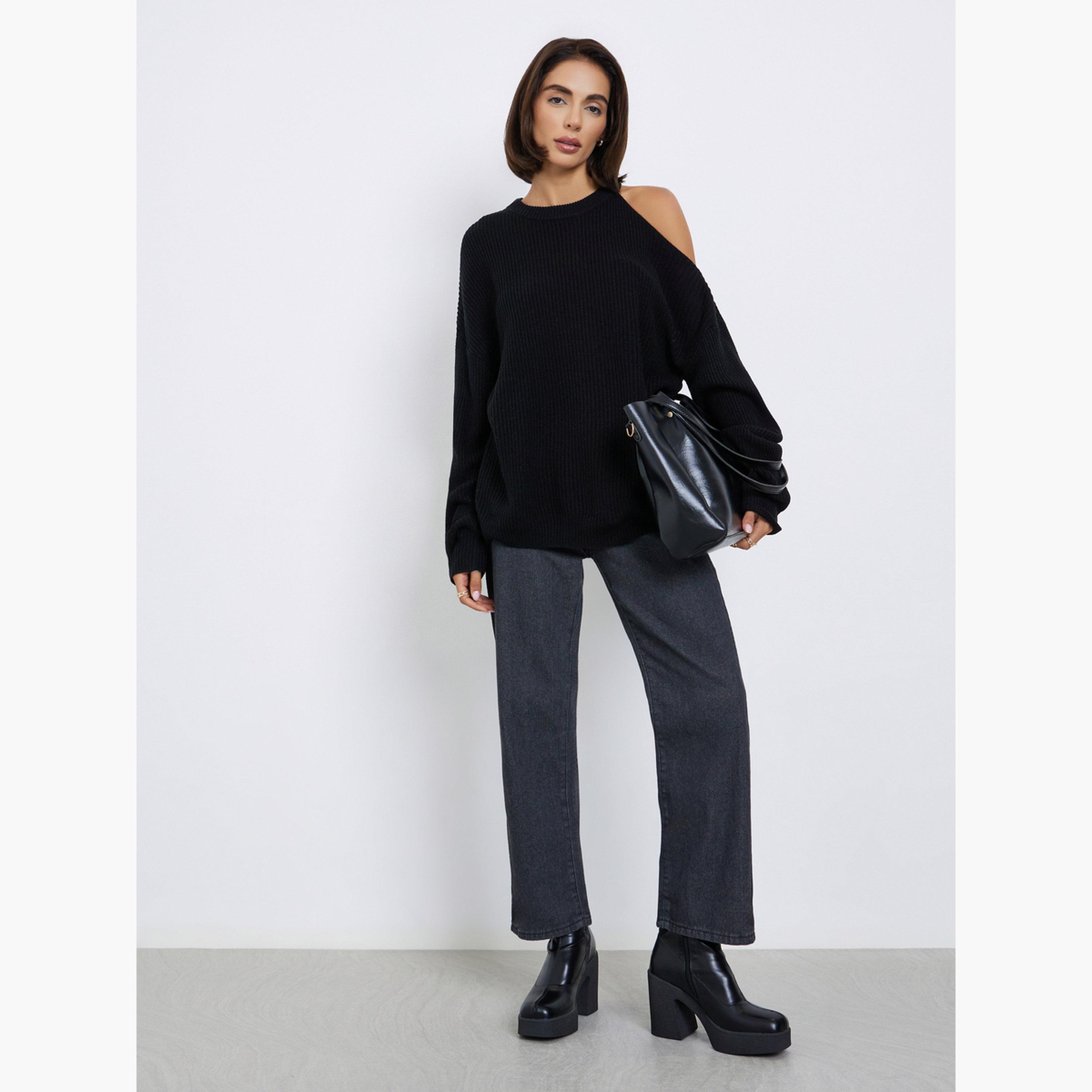 ستايلي - سترة سوداء محبوكة بأكتاف مكشوفة للنساء -women-clothing-cardigansandjumpers-jumpers-image-2