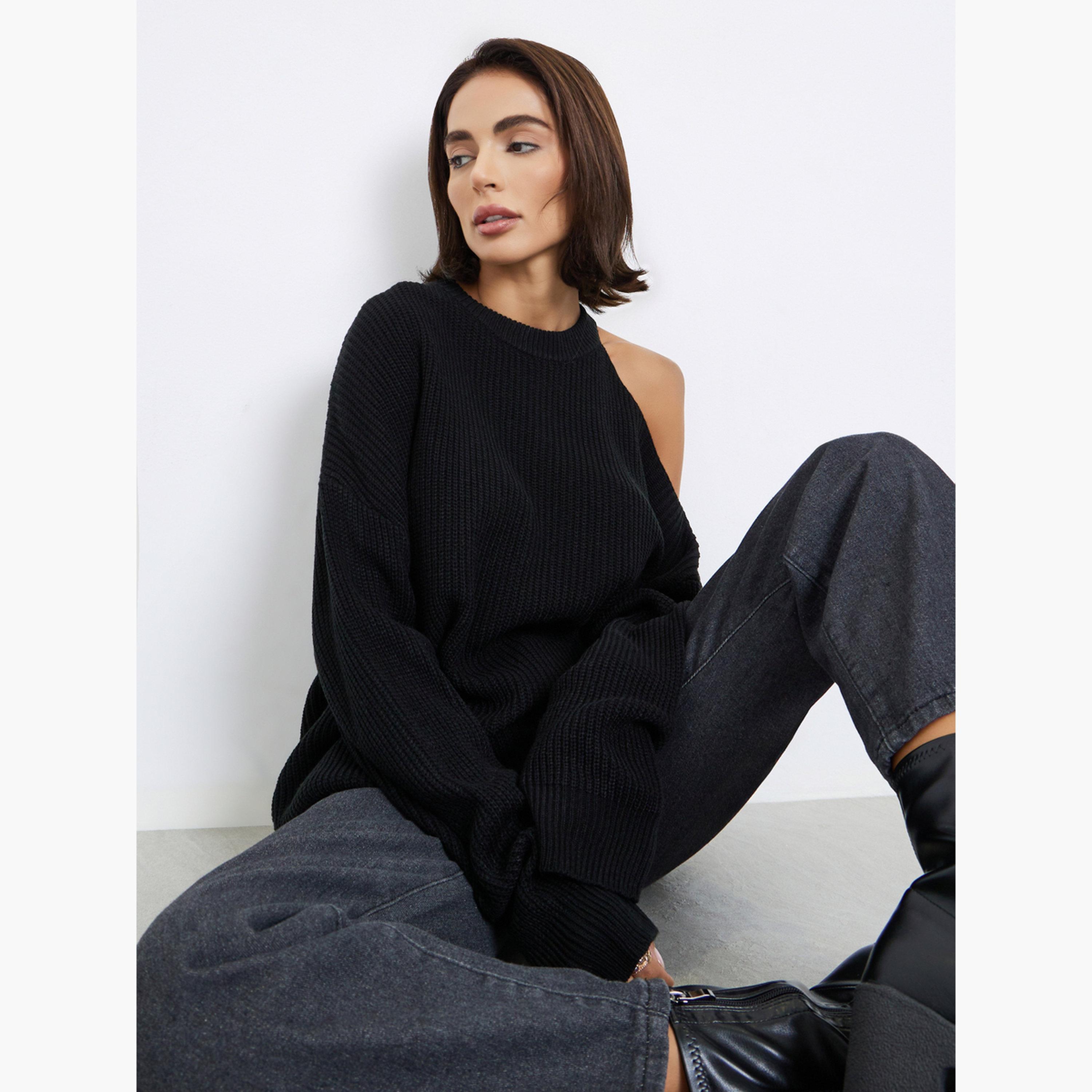 ستايلي - سترة سوداء محبوكة بأكتاف مكشوفة للنساء -women-clothing-cardigansandjumpers-jumpers-image-4