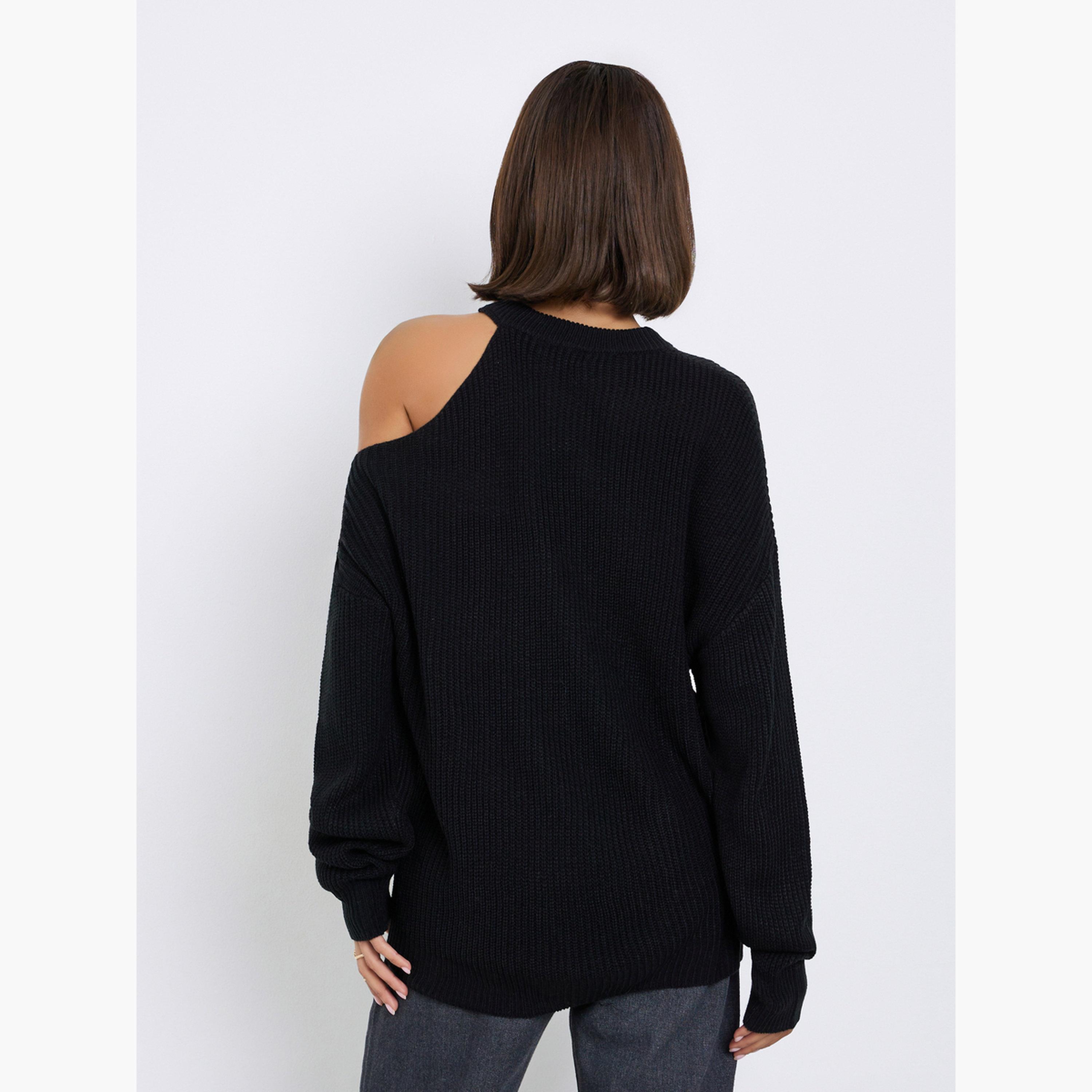 ستايلي - سترة سوداء محبوكة بأكتاف مكشوفة للنساء -women-winterwear-cardigansandjumpers-jumpers-image-5