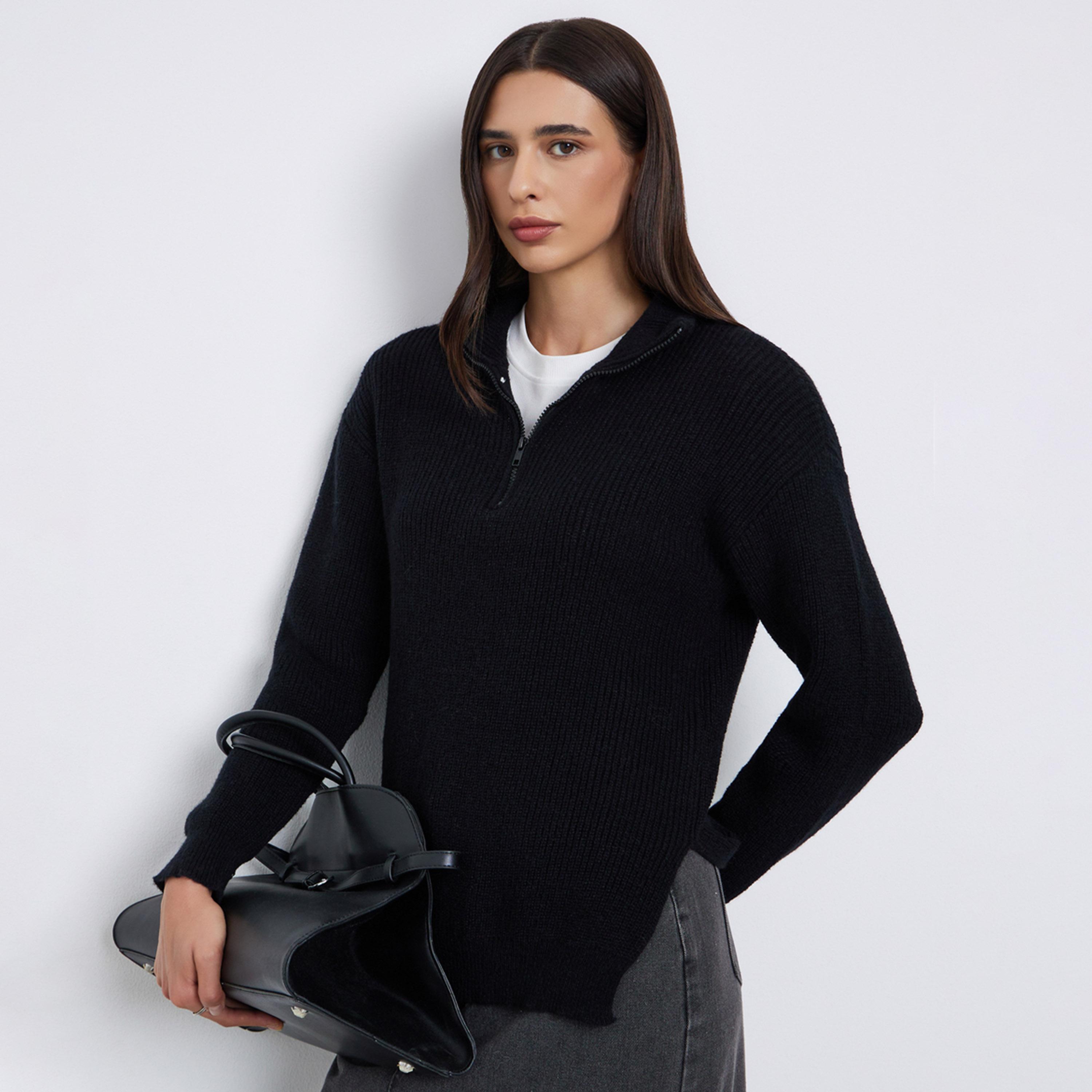 Styli Regular Fit Longline Quarter Zip Sweater-women-winterwear-cardigansandjumpers-jumpers-image-1