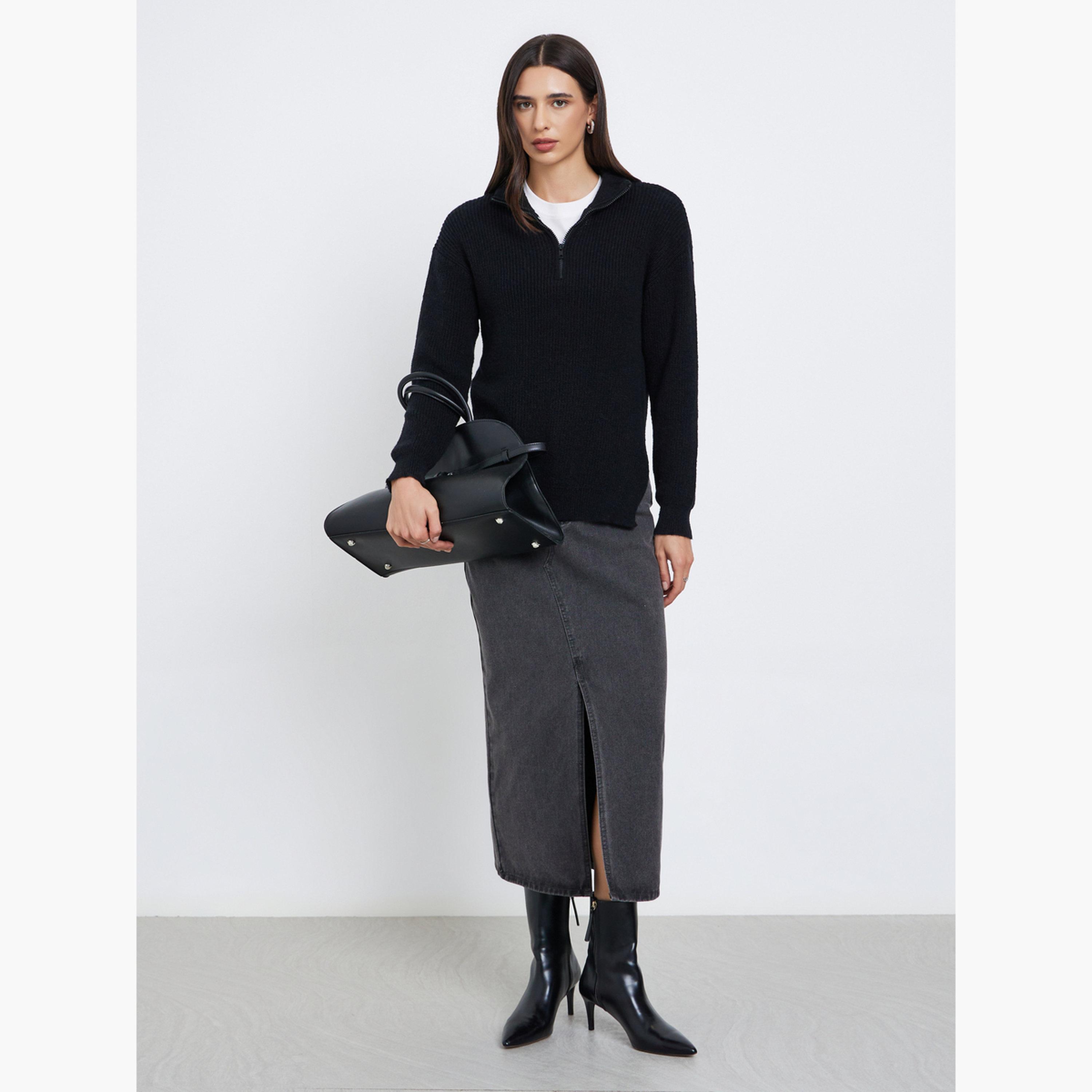 Styli Regular Fit Longline Quarter Zip Sweater-women-winterwear-cardigansandjumpers-jumpers-image-2