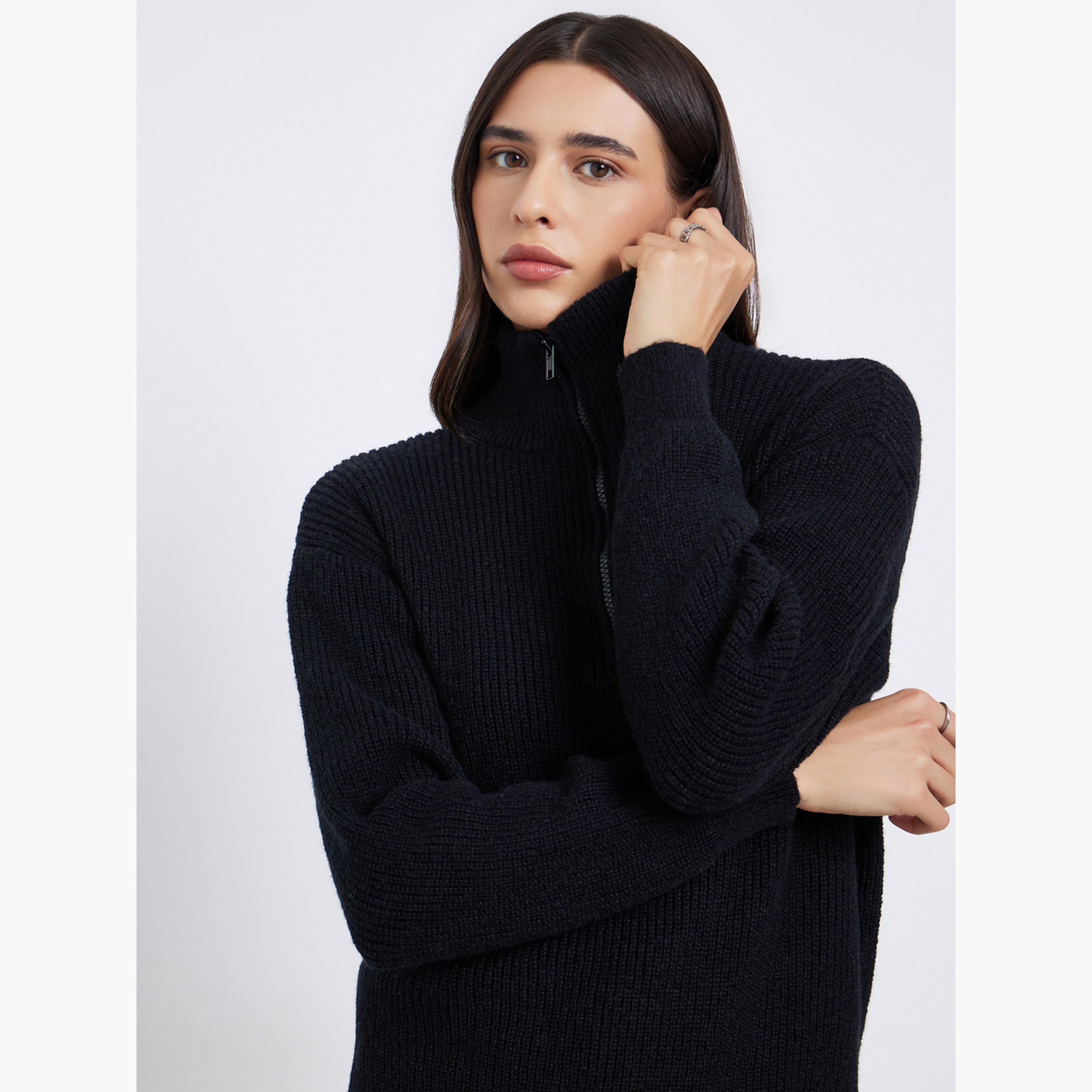 Styli Regular Fit Longline Quarter Zip Sweater-women-winterwear-cardigansandjumpers-jumpers-image-3