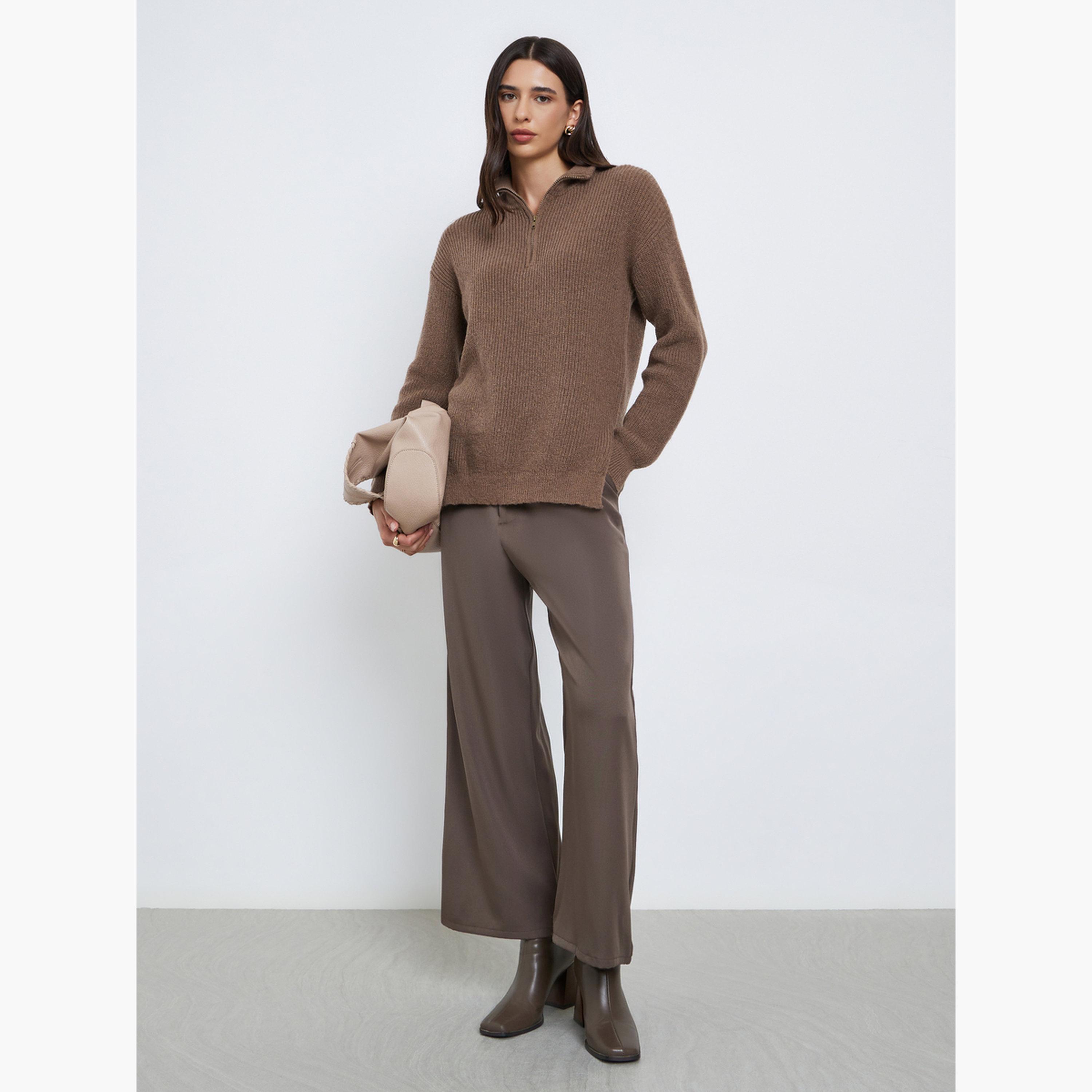 Styli Regular Fit Longline Quarter Zip Sweater-women-winterwear-cardigansandjumpers-jumpers-image-2