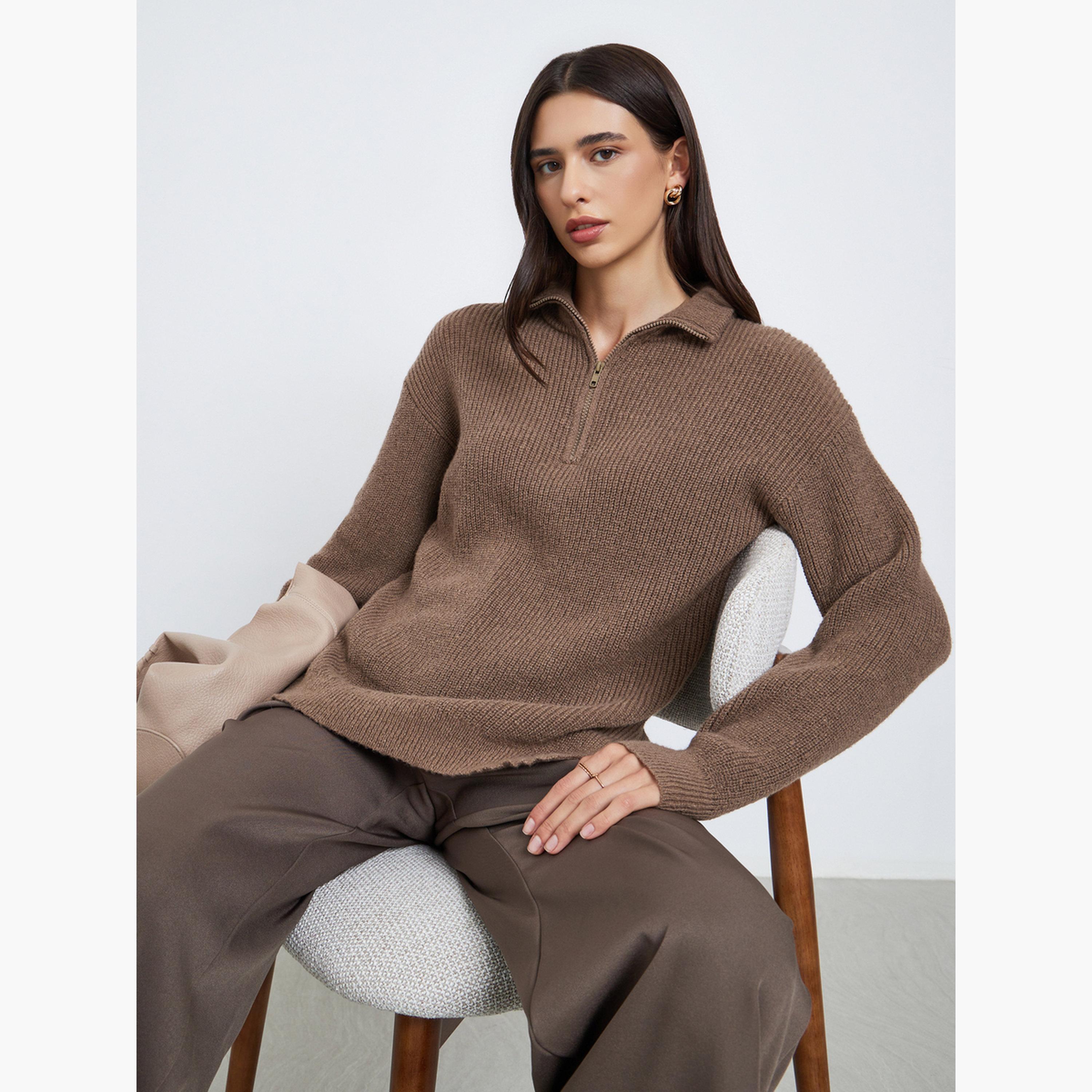 Styli Regular Fit Longline Quarter Zip Sweater-women-winterwear-cardigansandjumpers-jumpers-image-3
