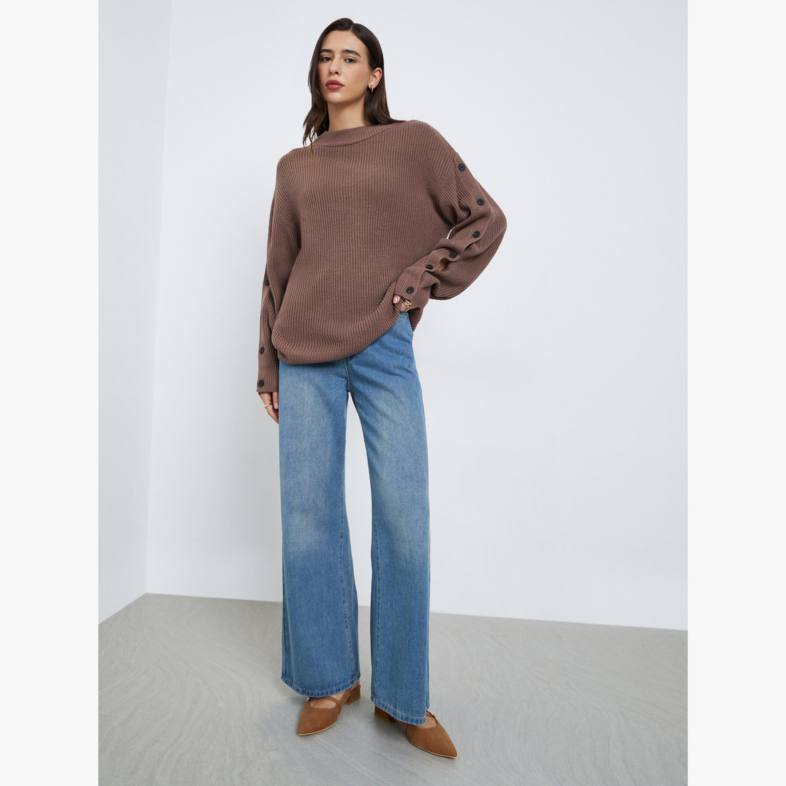 ستايلي - سترة بنية اللون بقصّة عادية وأزرار-women-clothing-cardigansandjumpers-jumpers-image-2