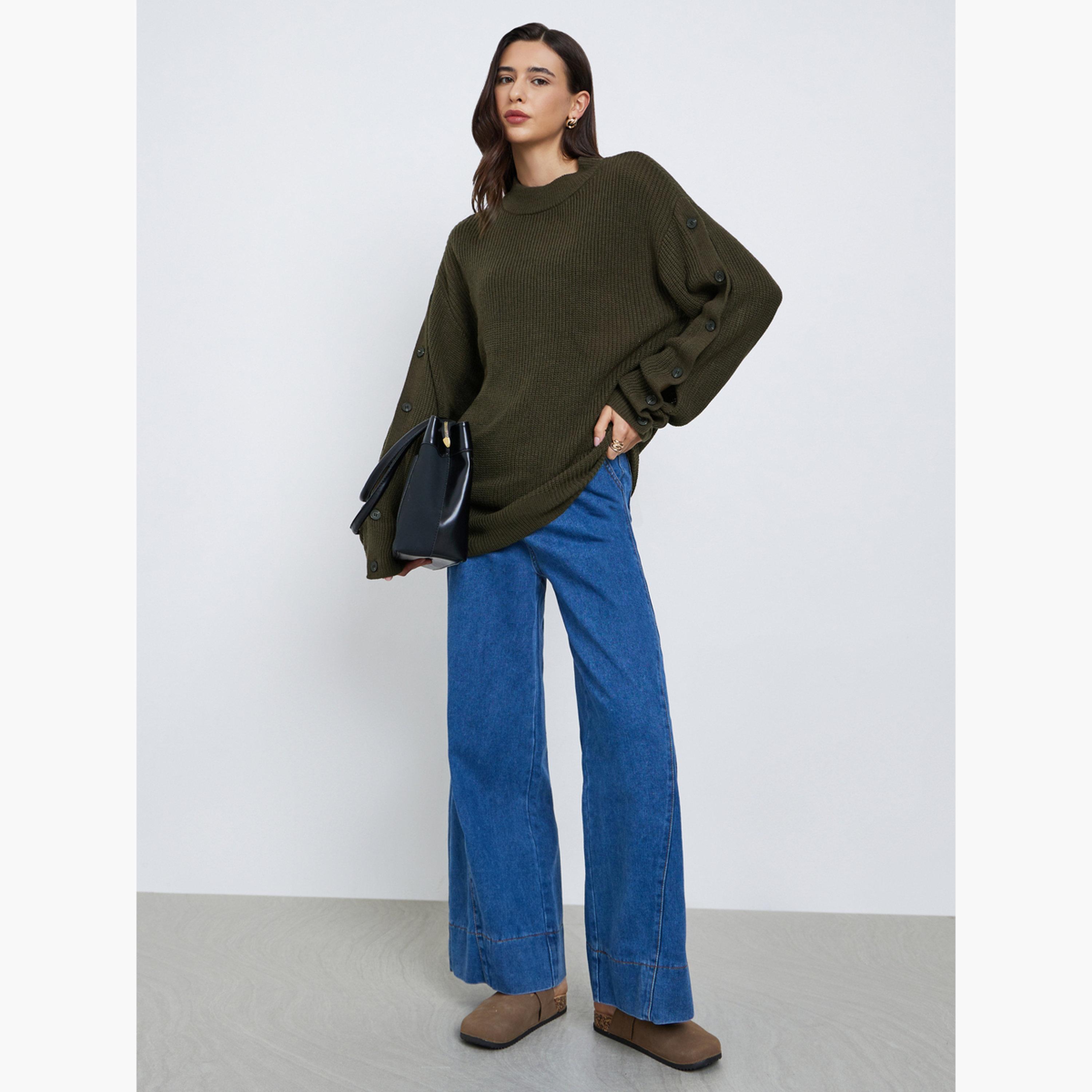 ستايلي - سترة خضراء زيتونية بقصّة عادية وأزرار-women-clothing-cardigansandjumpers-jumpers-image-2