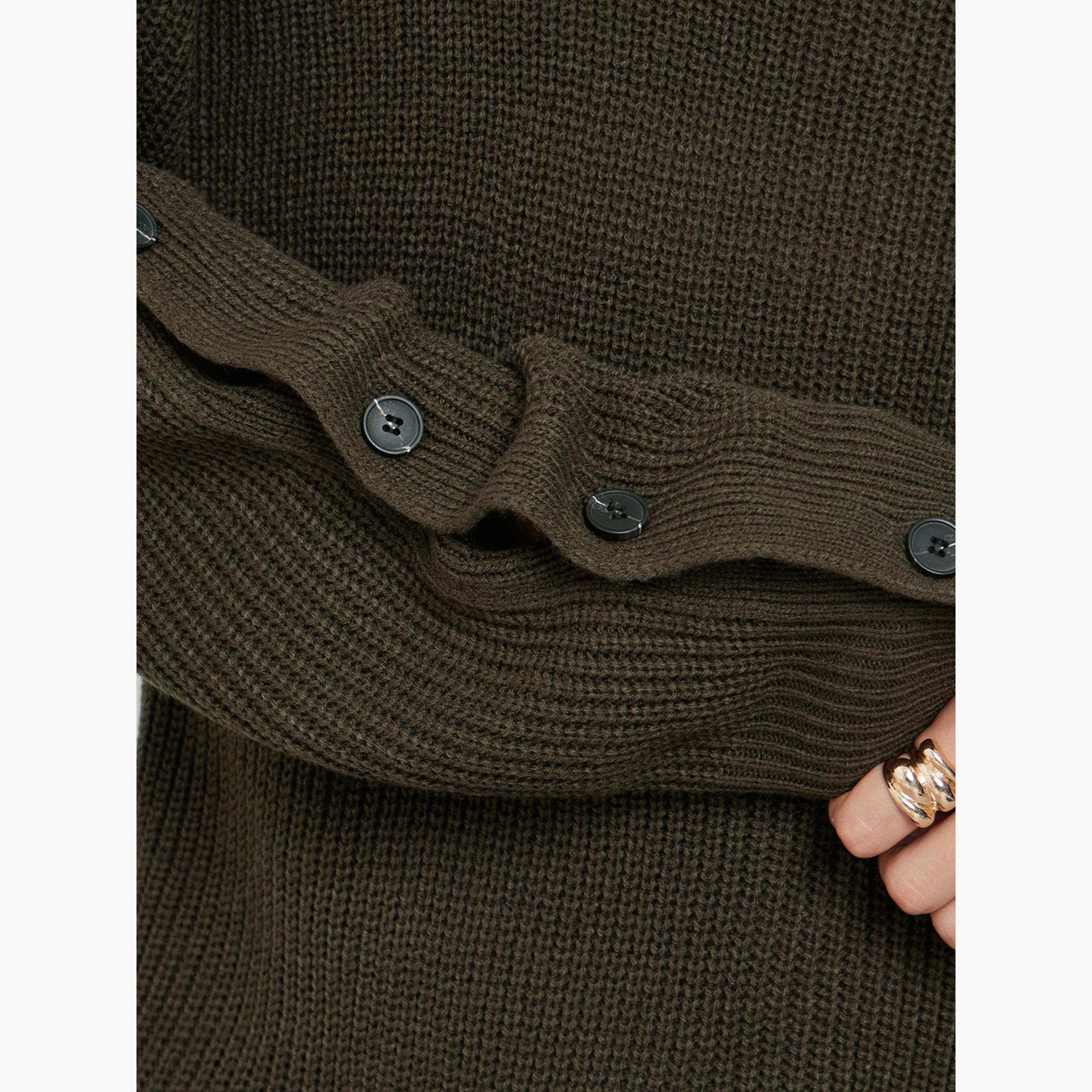 Styli Women Olive Green Regular Fit Button-Detail Sweater-women-clothing-cardigansandjumpers-jumpers-image-4