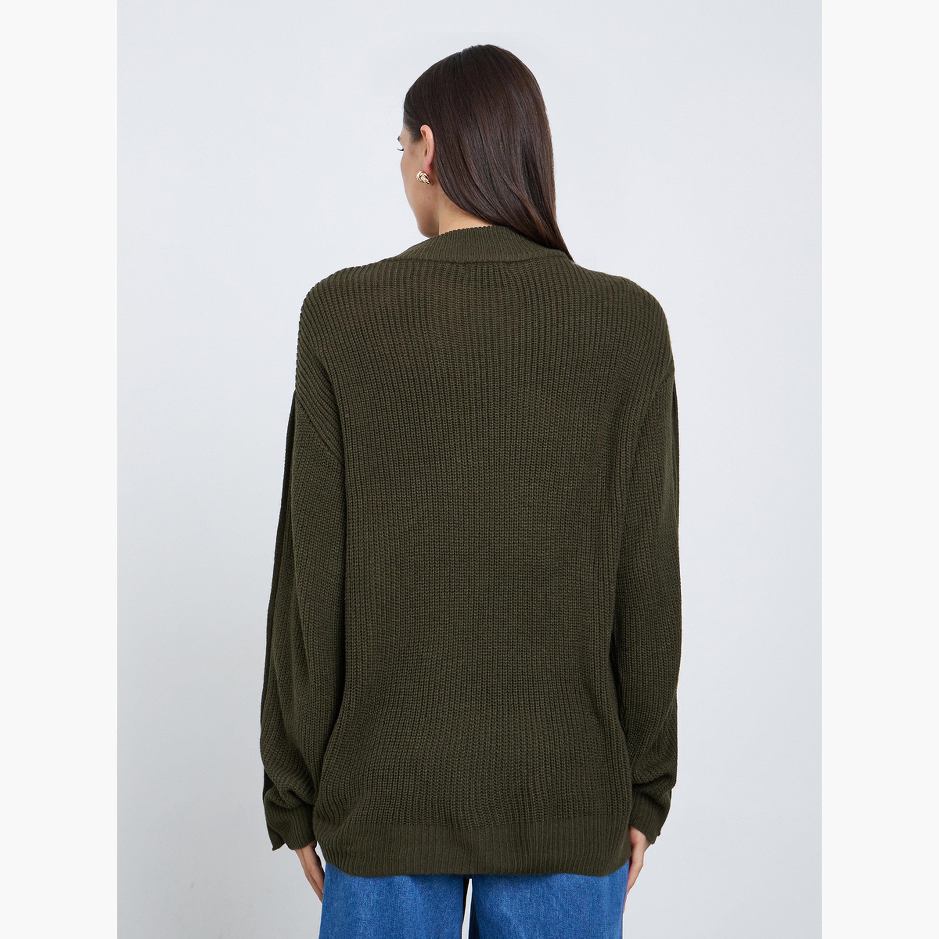 Styli Women Olive Green Regular Fit Button-Detail Sweater-women-clothing-cardigansandjumpers-jumpers-image-5