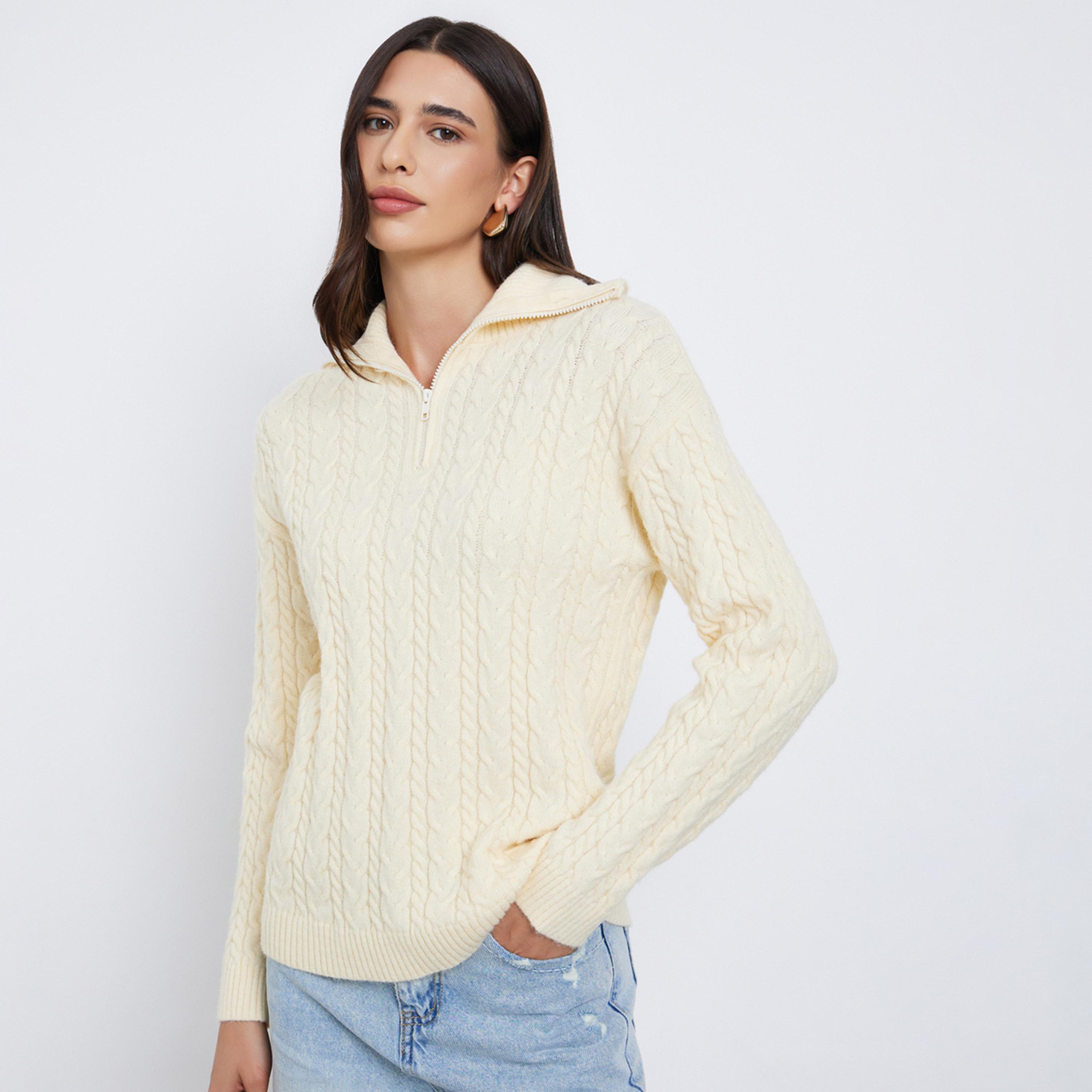 ستايلي - سترة كريمية محبوكة بقصّة عادية-women-winterwear-cardigansandjumpers-jumpers-image-1