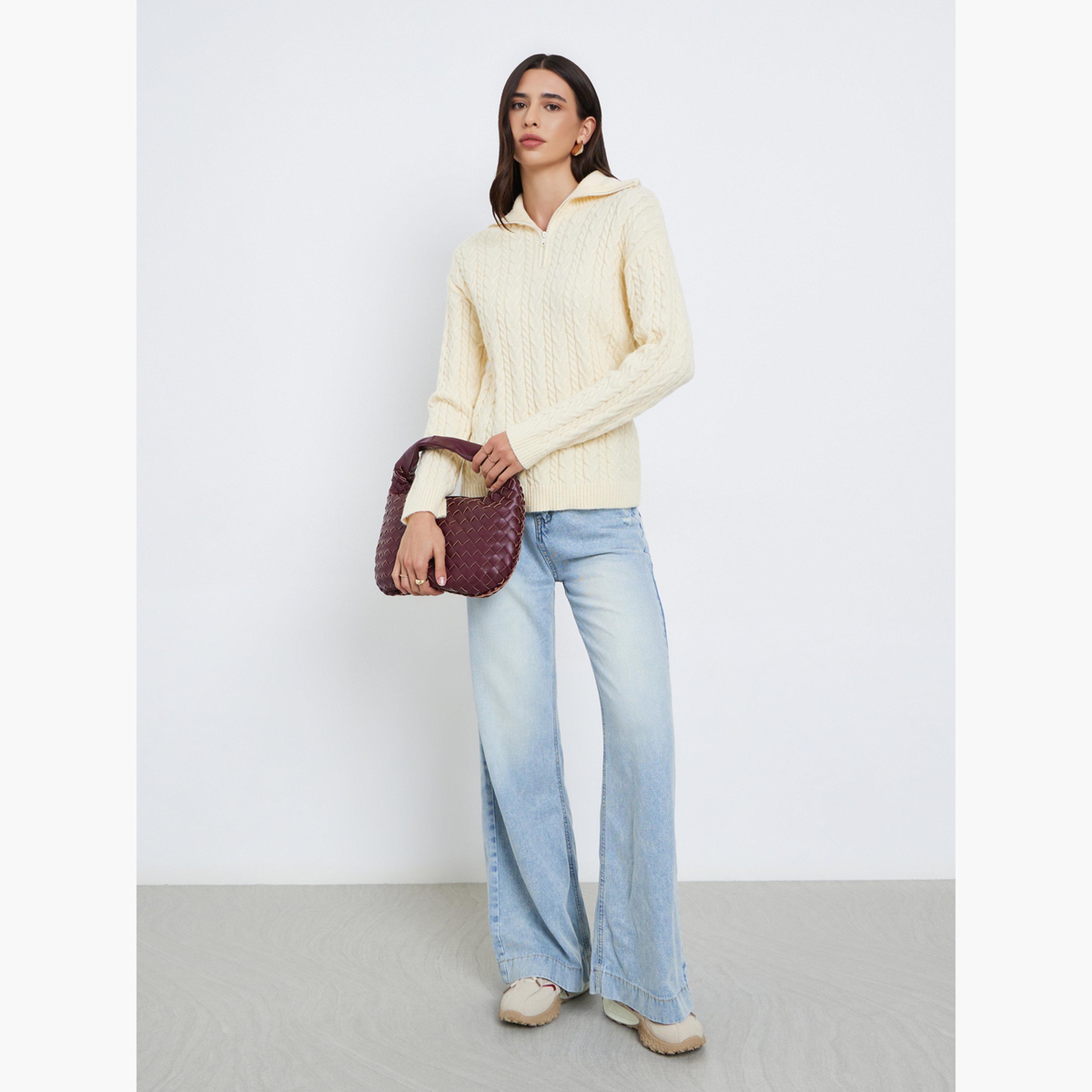 ستايلي - سترة كريمية محبوكة بقصّة عادية-women-winterwear-cardigansandjumpers-jumpers-image-2