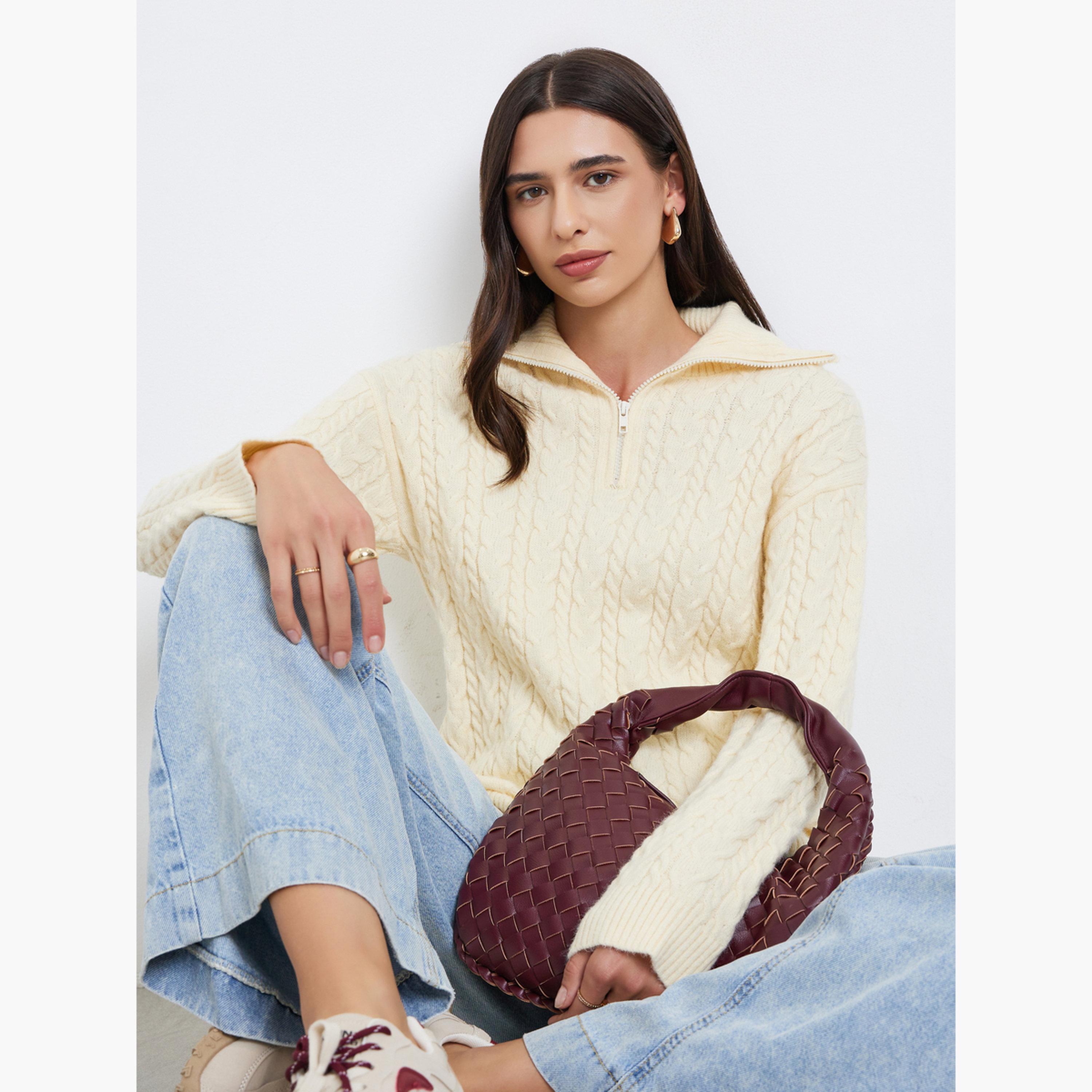 Styli Cream Regular Fit Cable Knit Sweater-women-winterwear-cardigansandjumpers-jumpers-image-3