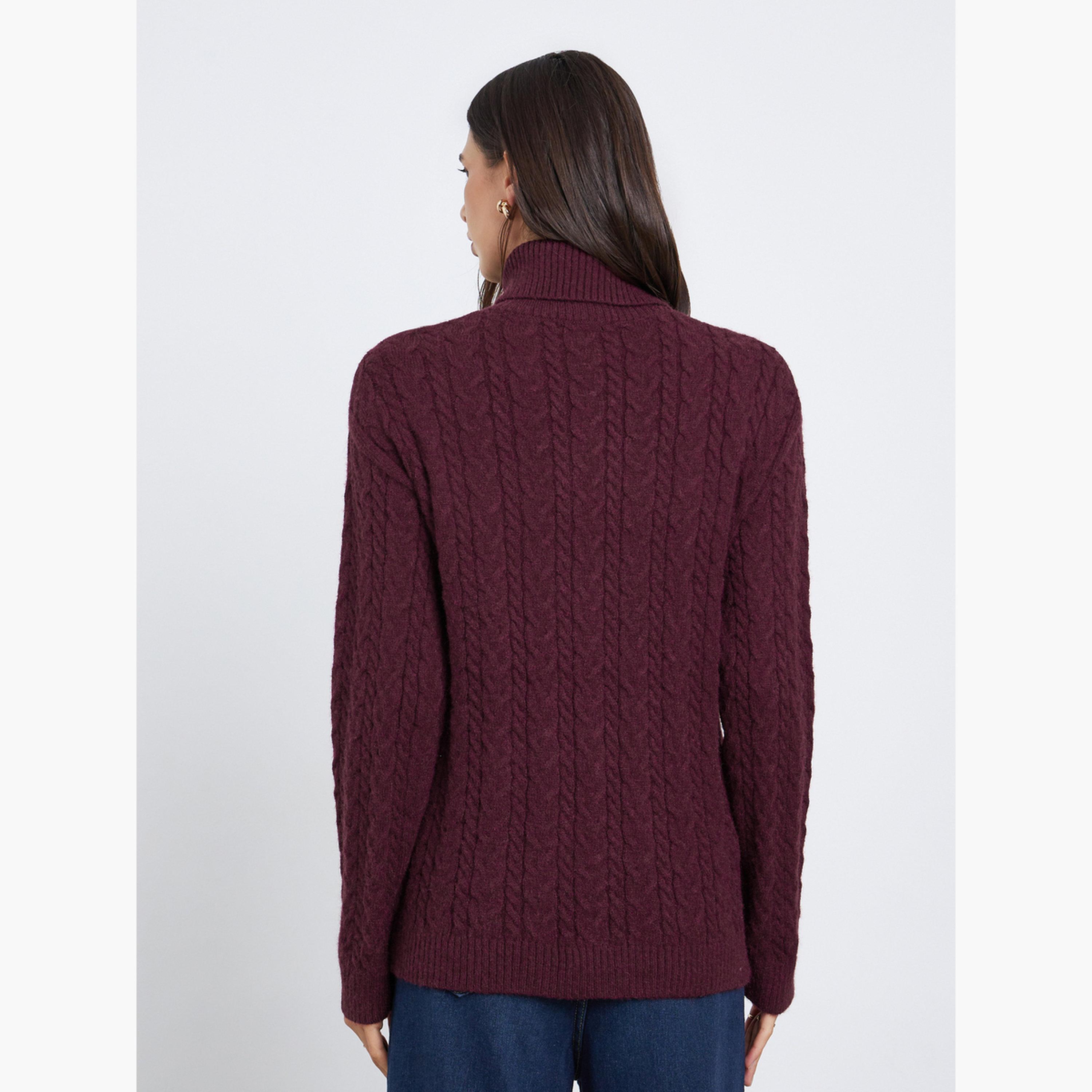 ستايلي - سترة كابل محبوكة بقصّة عادية بلون برغندي-women-clothing-cardigansandjumpers-jumpers-image-4