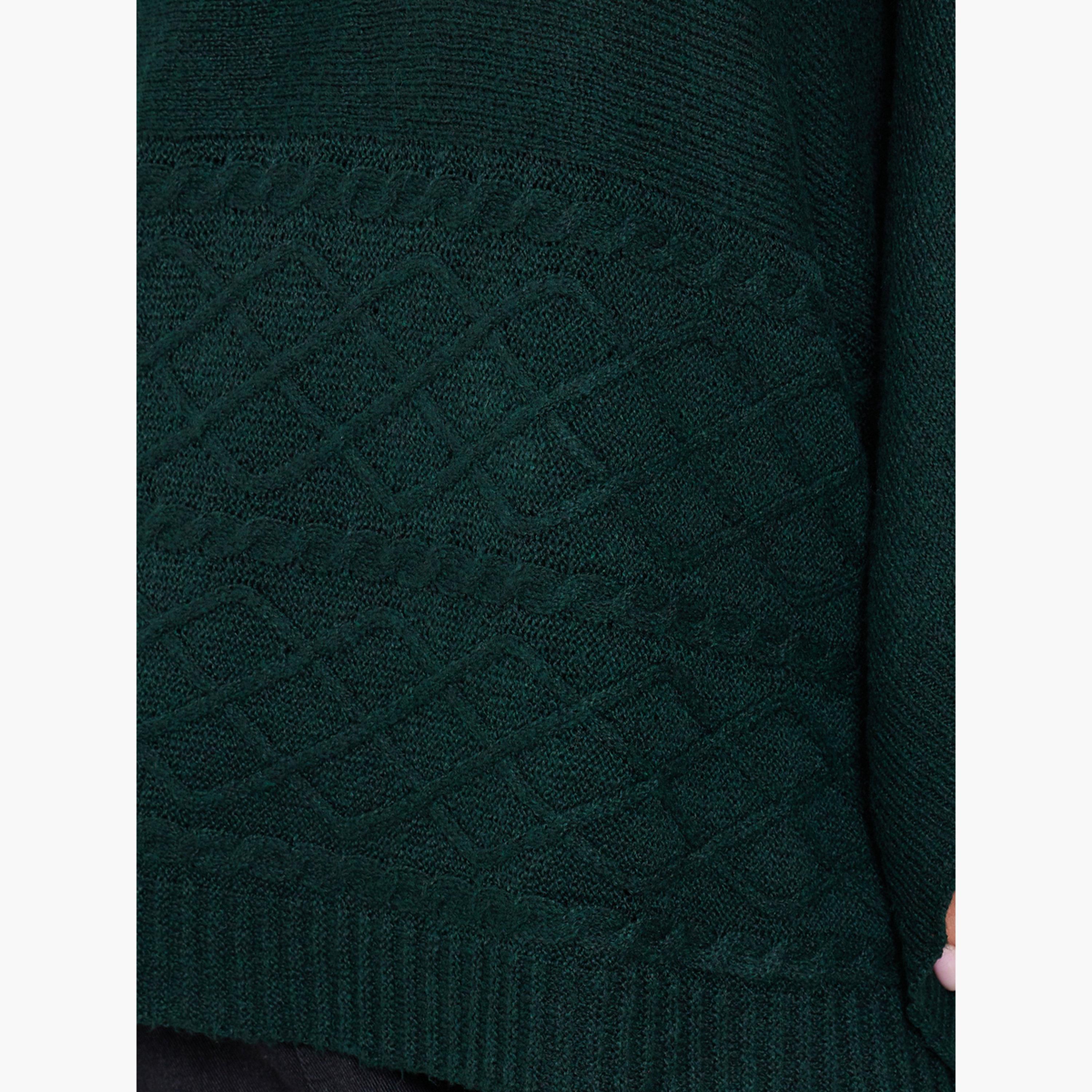 Styli Dark Green Knitted Round Neck Cape Fit Women's Sweater-women-winterwear-cardigansandjumpers-jumpers-image-3