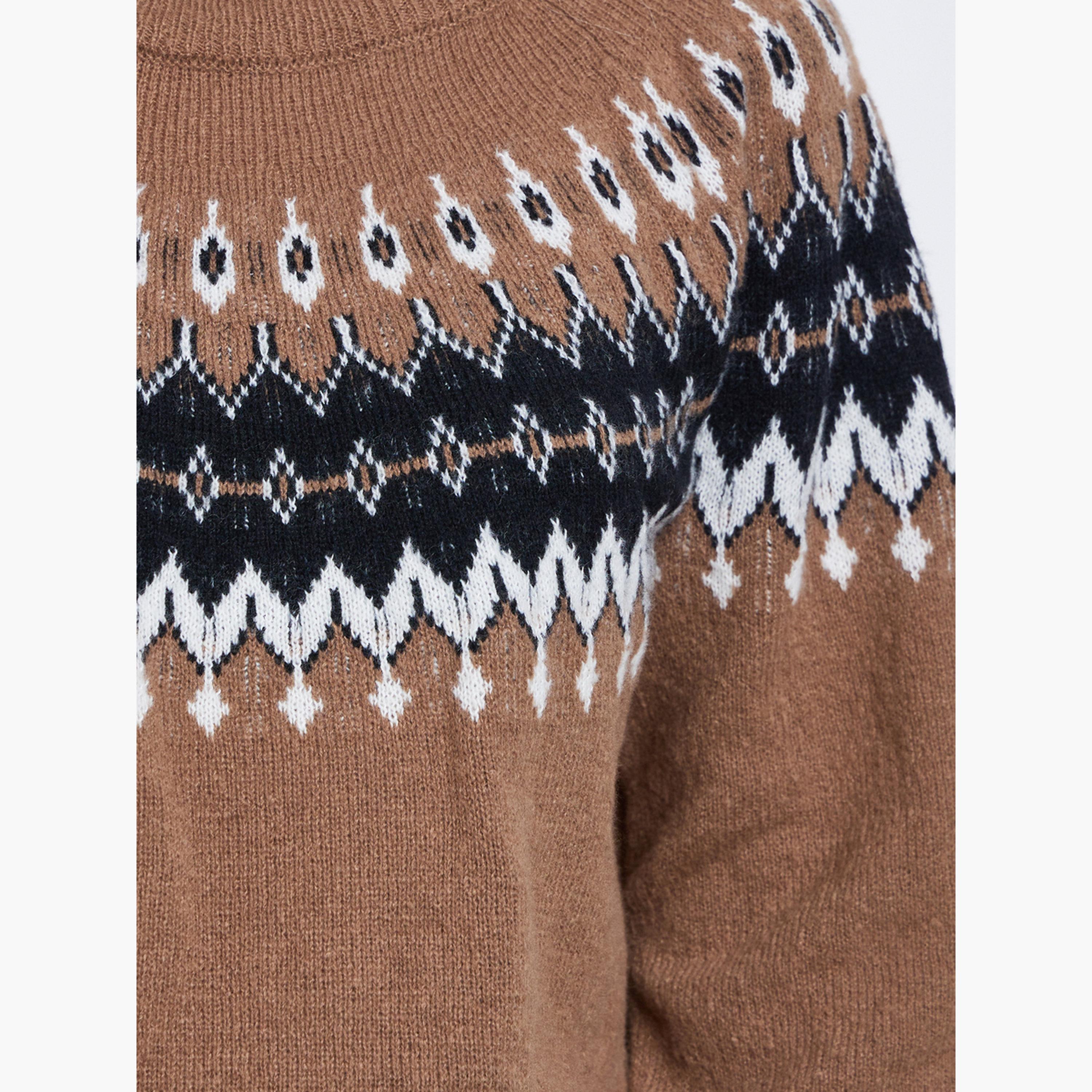 Styli Beige Regular Fit Fair Isle Pattern Sweater-women-winterwear-cardigansandjumpers-jumpers-image-4