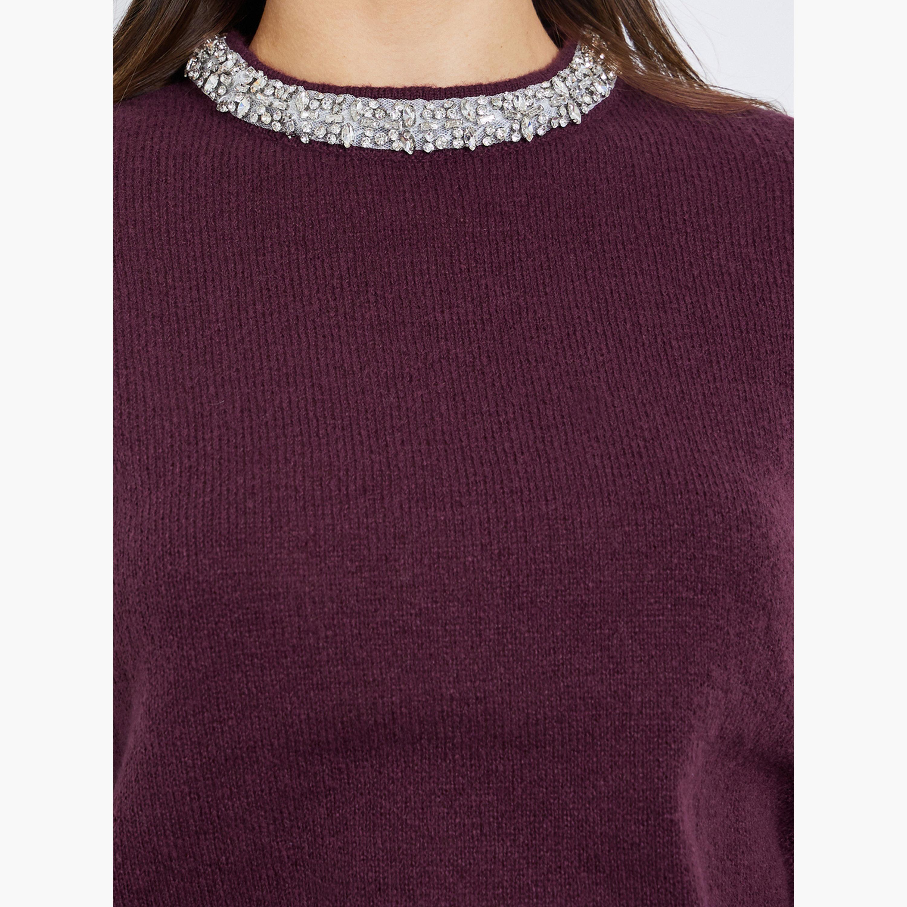 Styli Embellished Regular Fit Round Neck Long Sleeves Women's Sweater-women-winterwear-cardigansandjumpers-jumpers-image-4