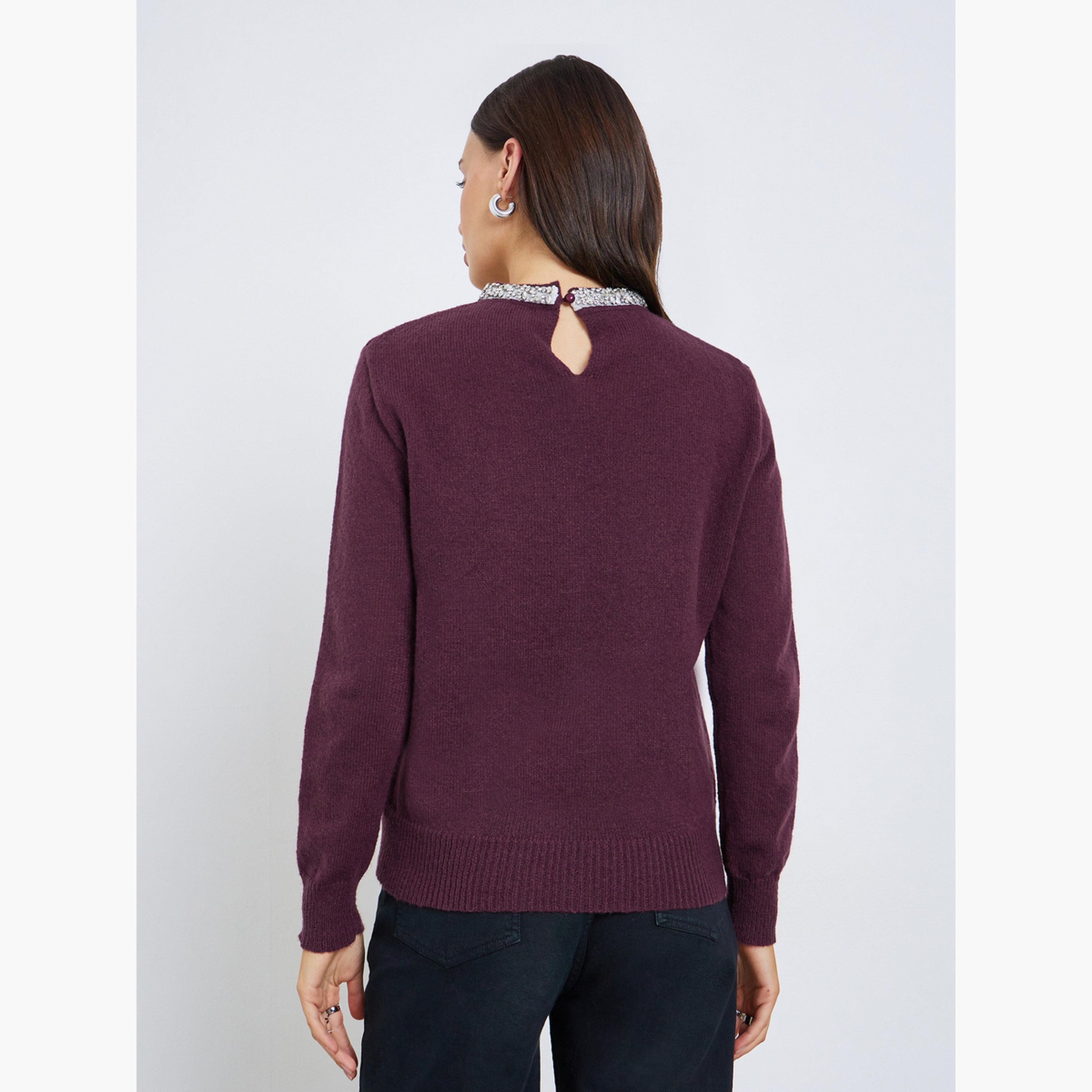 Styli Embellished Regular Fit Round Neck Long Sleeves Women's Sweater-women-winterwear-cardigansandjumpers-jumpers-image-5