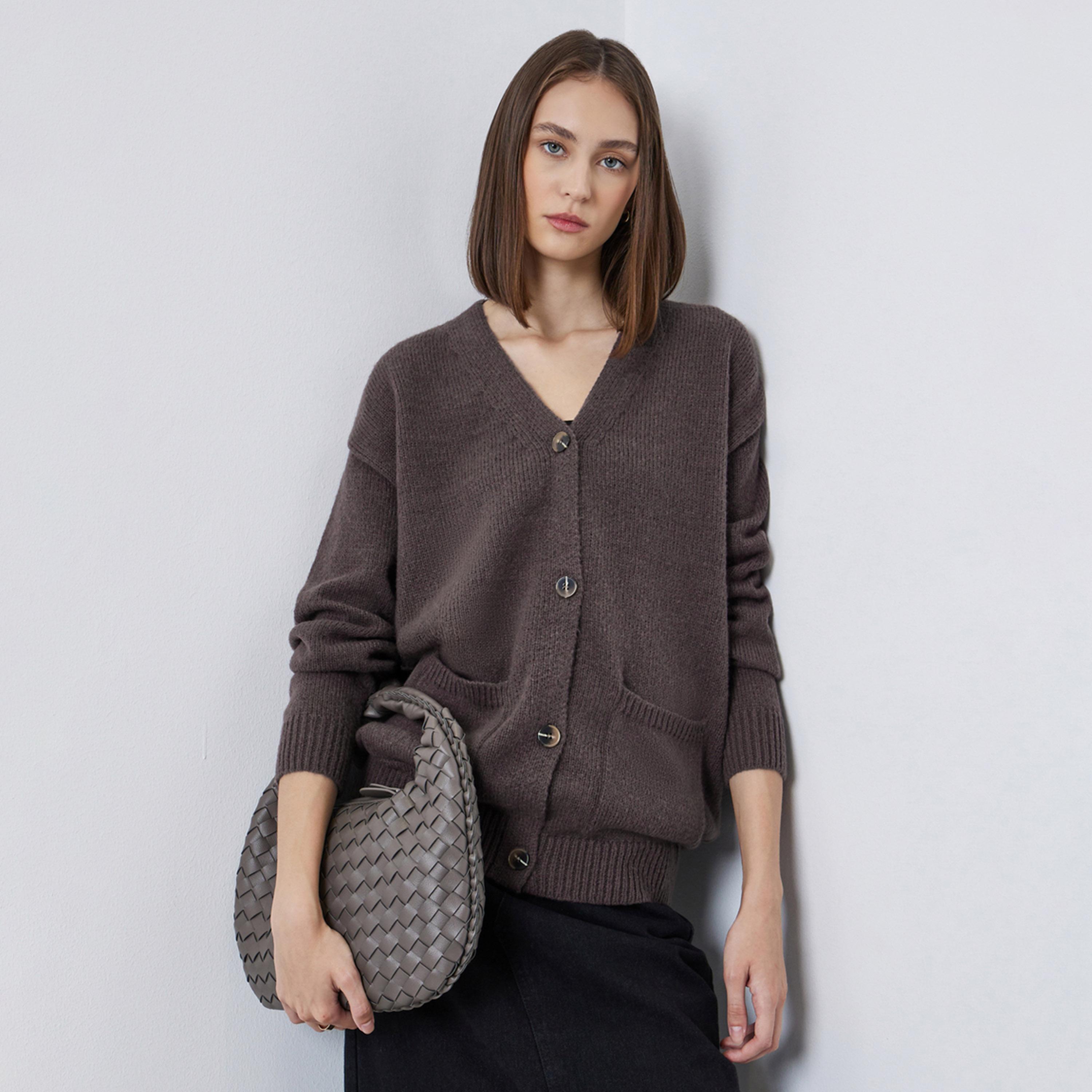 Styli Women Brown Oversized Knit Buttoned Cardigan-women-clothing-cardigansandjumpers-cardigans-image-1