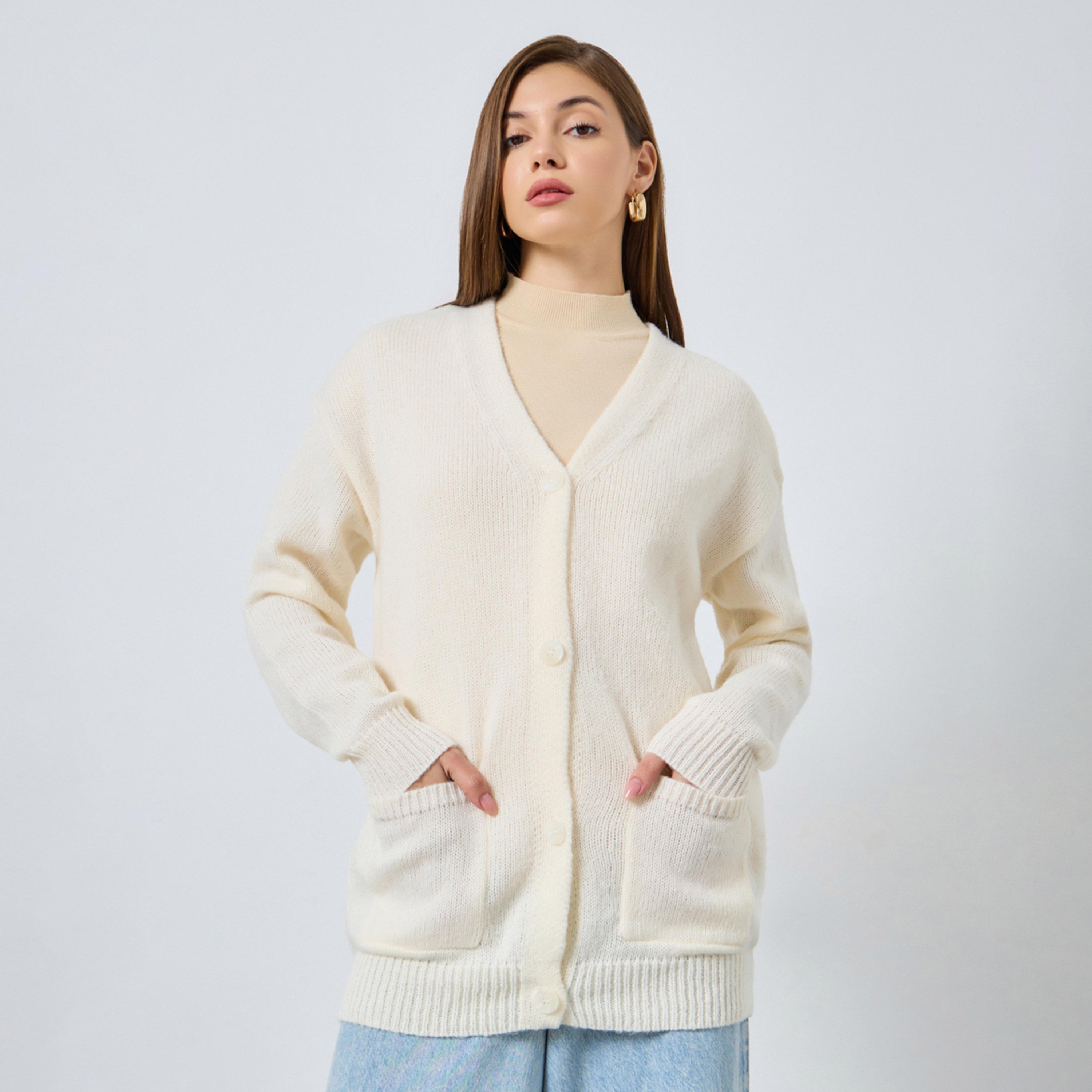ستايلي - سترة كارديغان حجم كبير لون أبيض العاجي-women-clothing-cardigansandjumpers-cardigans-image-1