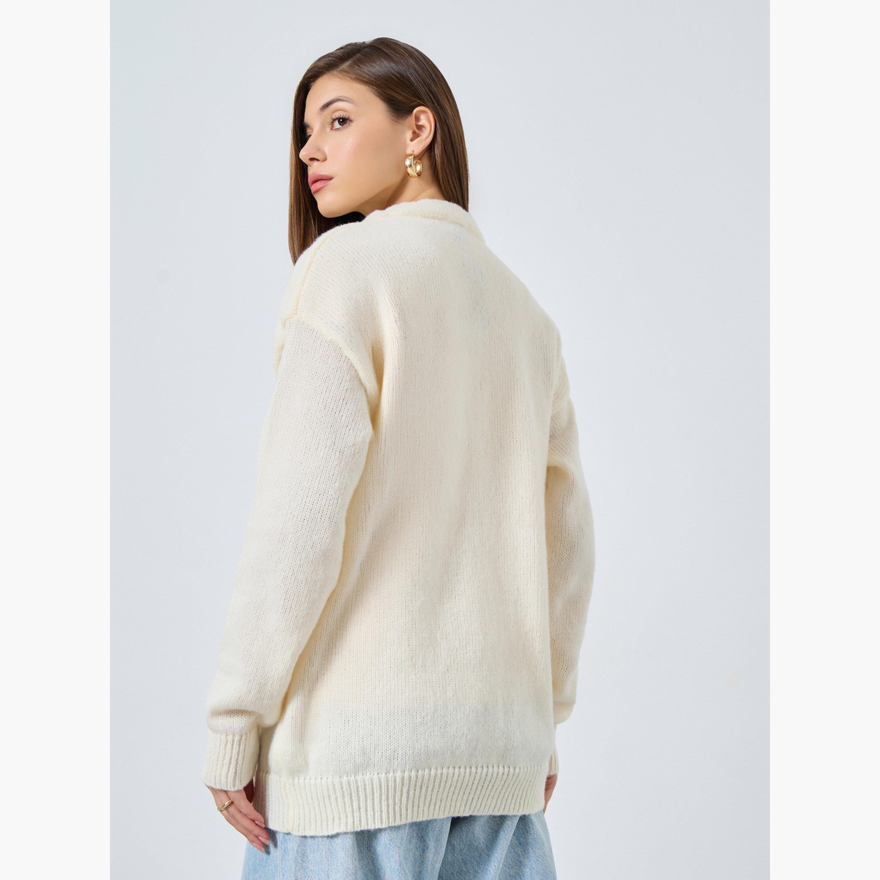 ستايلي - سترة كارديغان حجم كبير لون أبيض العاجي-women-clothing-cardigansandjumpers-cardigans-image-4
