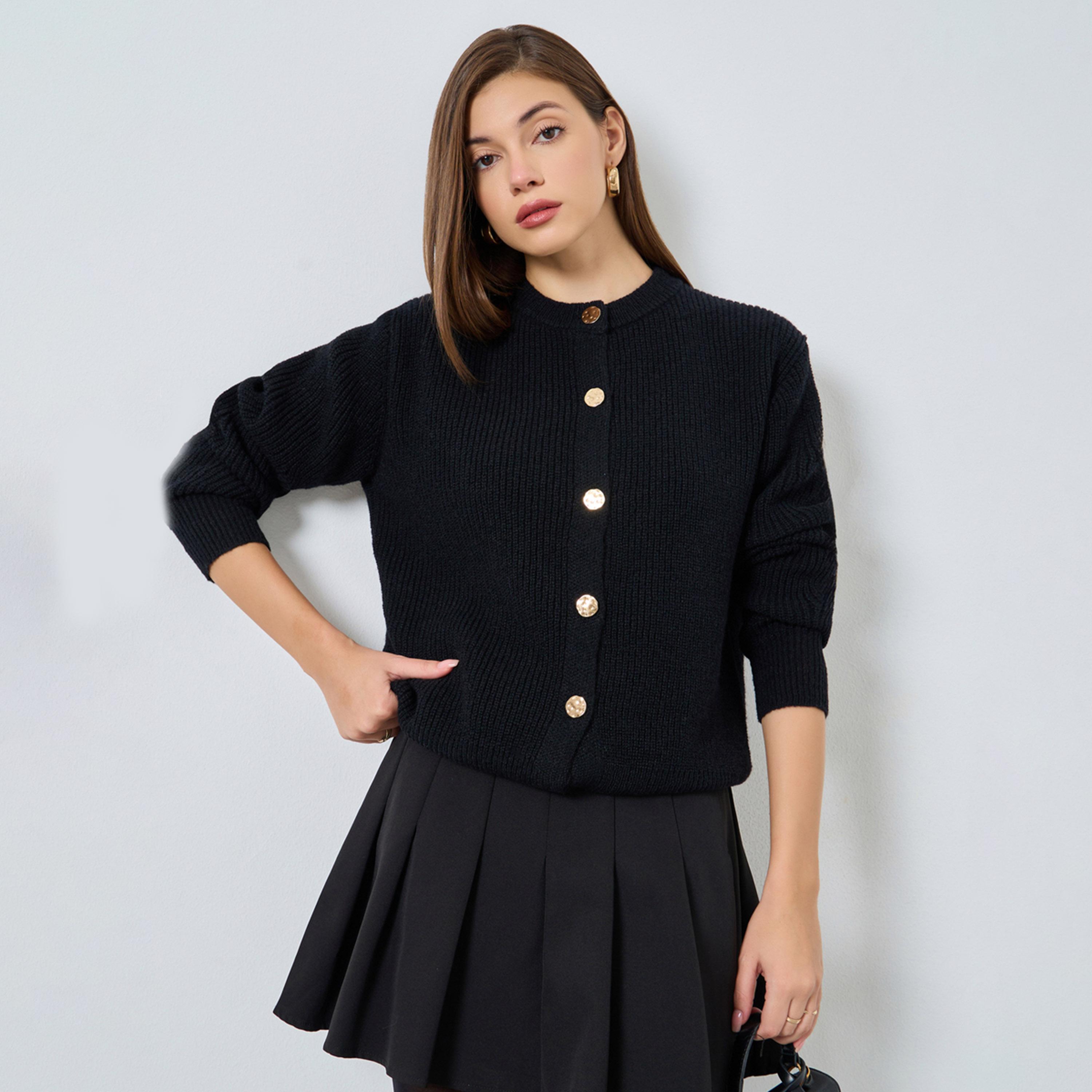 ستايلي - سترة كارديغان سوداء بقصّة عادية-women-clothing-cardigansandjumpers-cardigans-image-1