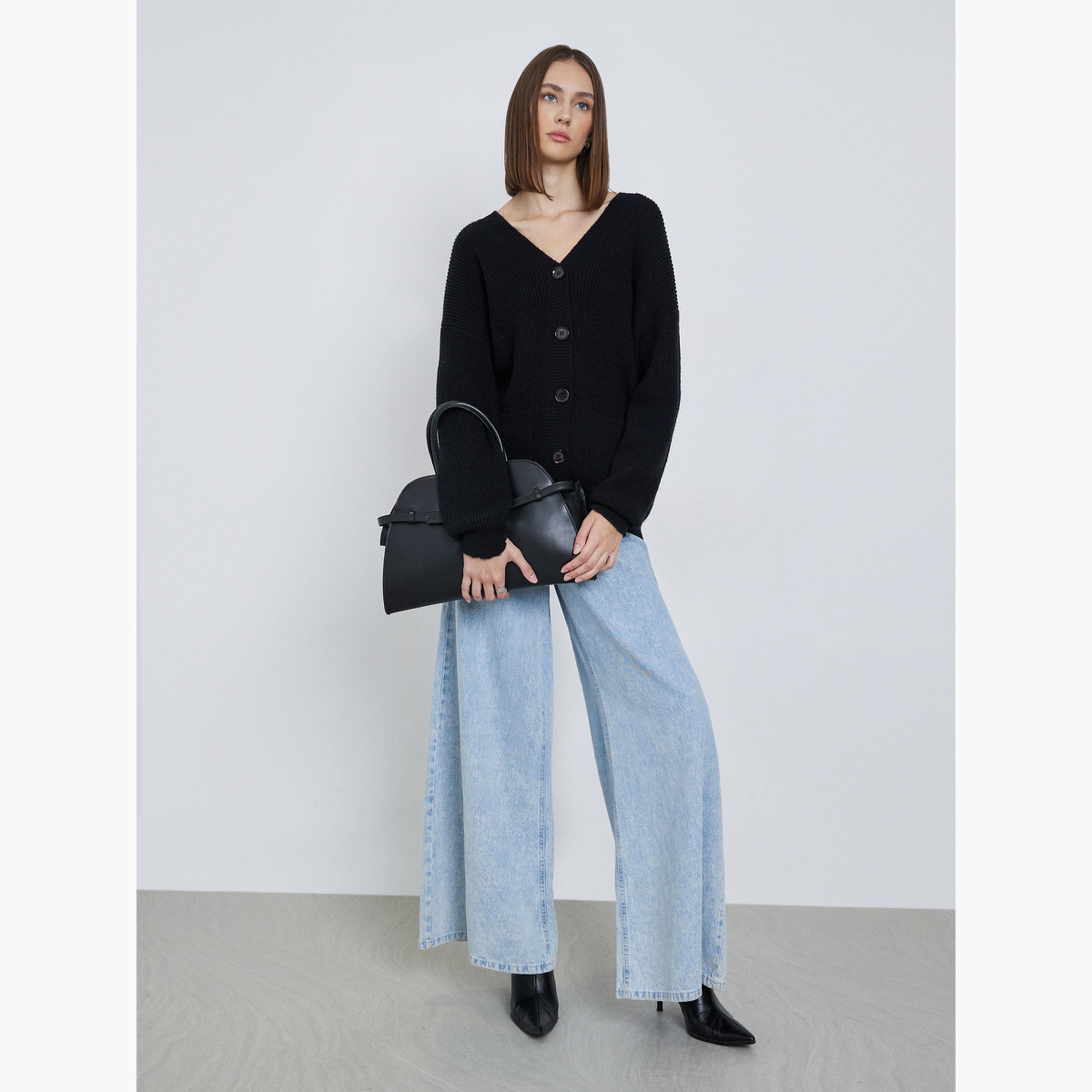 Styli Women Black Oversized Chunky Knit Cardigan-women-clothing-cardigansandjumpers-cardigans-image-2
