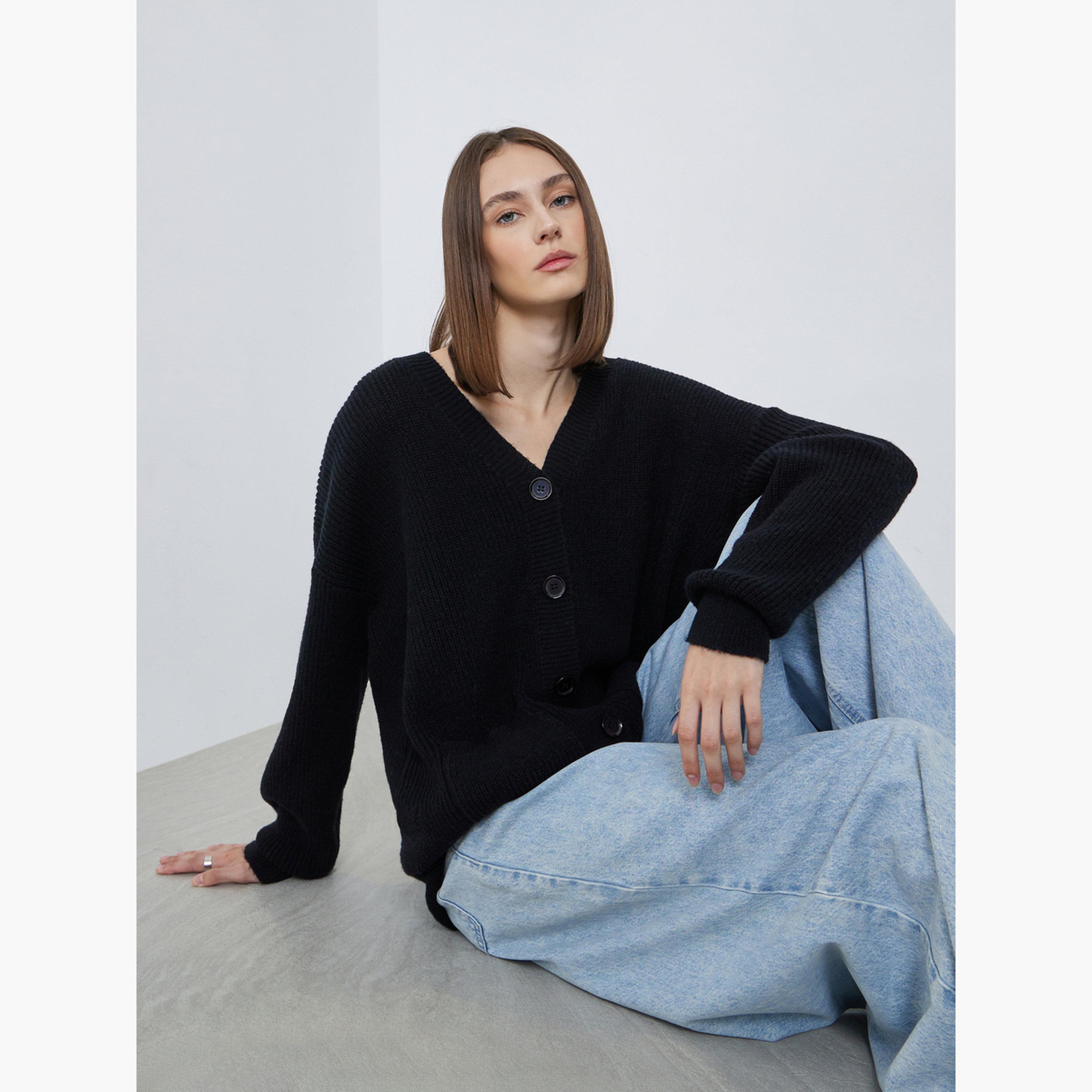 ستايلي - كارديغان أسود محبوك حجم كبير-women-clothing-cardigansandjumpers-cardigans-image-3