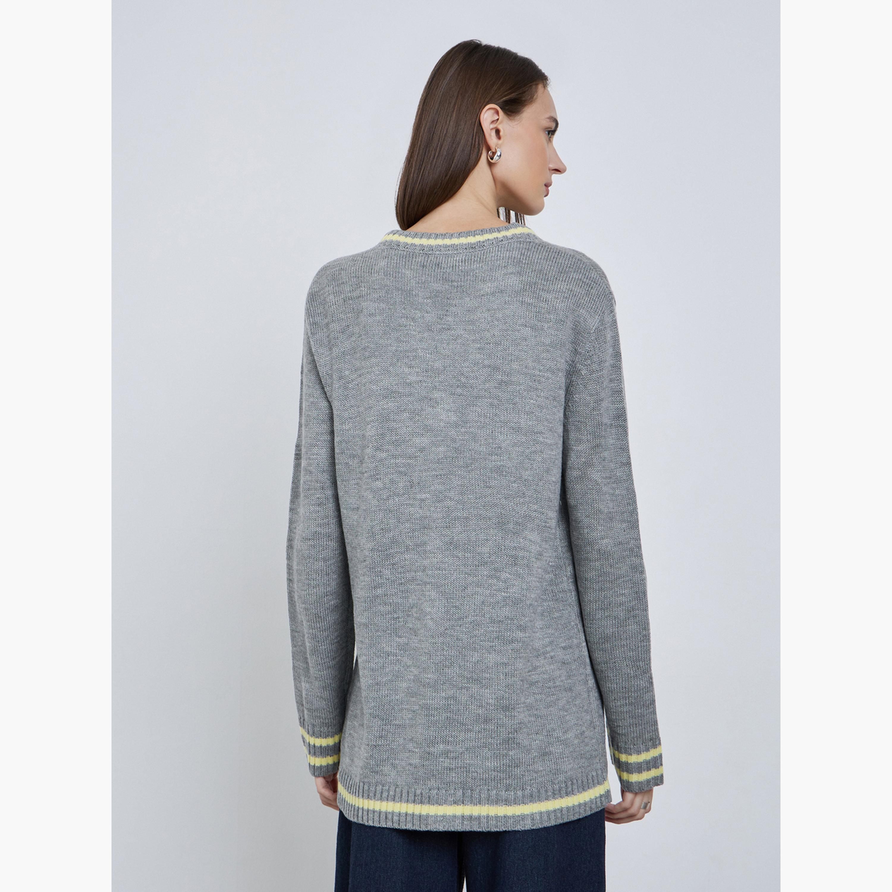 Styli Women Grey Regular Fit Striped Buttoned Cardigan-women-clothing-cardigansandjumpers-cardigans-image-3