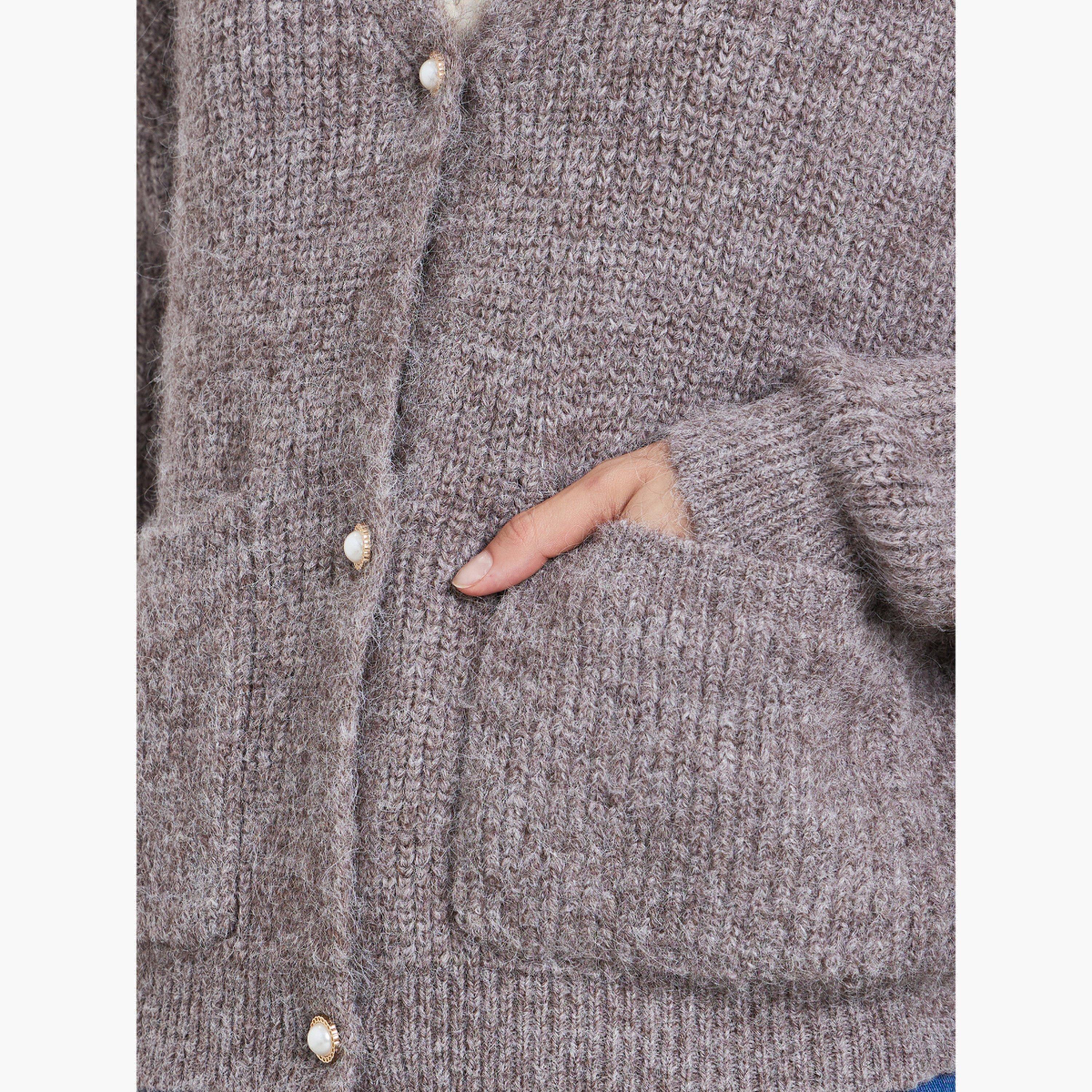 Styli Regular Fit Fuzzy Yarn Button Down Cardigan-women-winterwear-cardigansandjumpers-jumpers-image-4