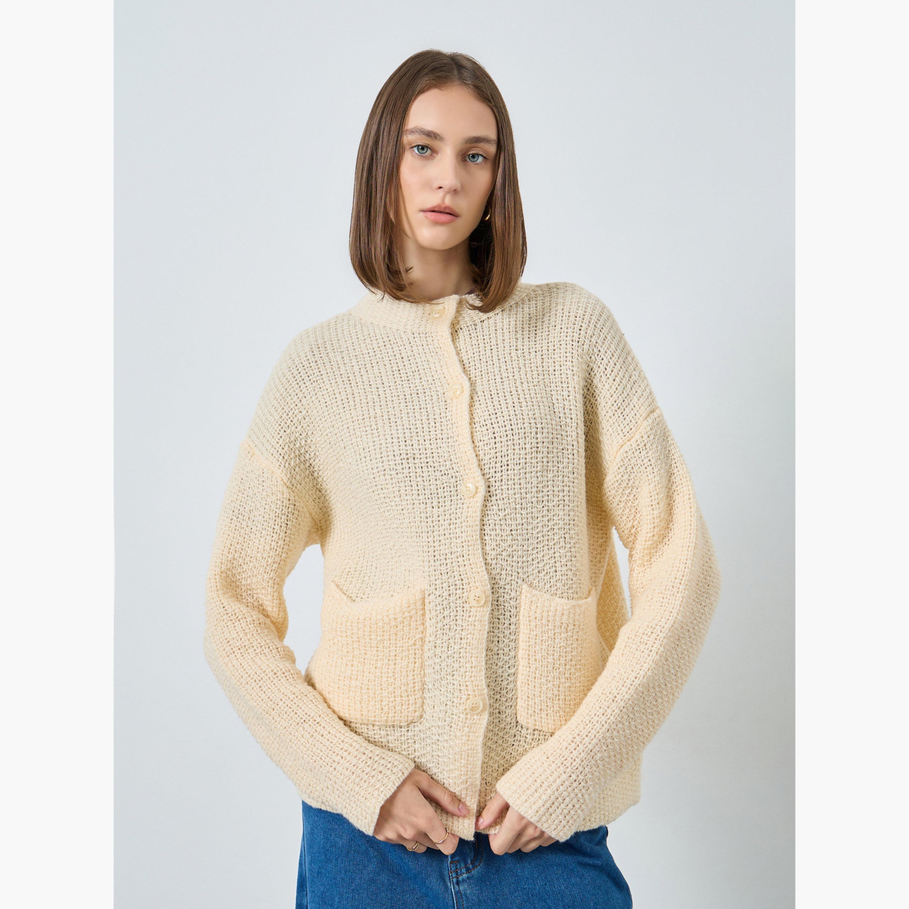 ستايلي - كارديغان كريمي محبوك بقصّة عادية للنساء -women-winterwear-cardigansandjumpers-cardigans-image-1