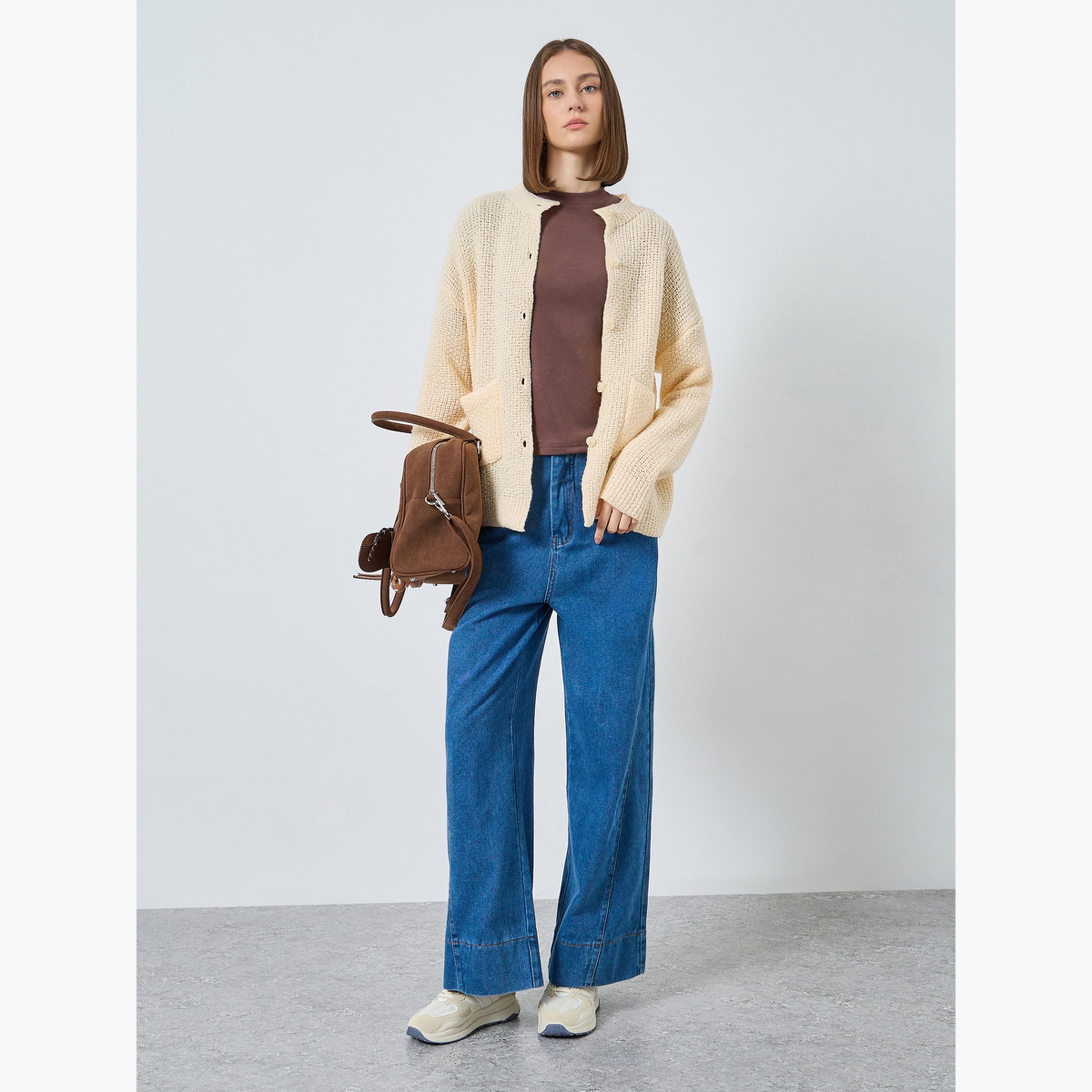 ستايلي - كارديغان كريمي محبوك بقصّة عادية للنساء -women-winterwear-cardigansandjumpers-cardigans-image-2