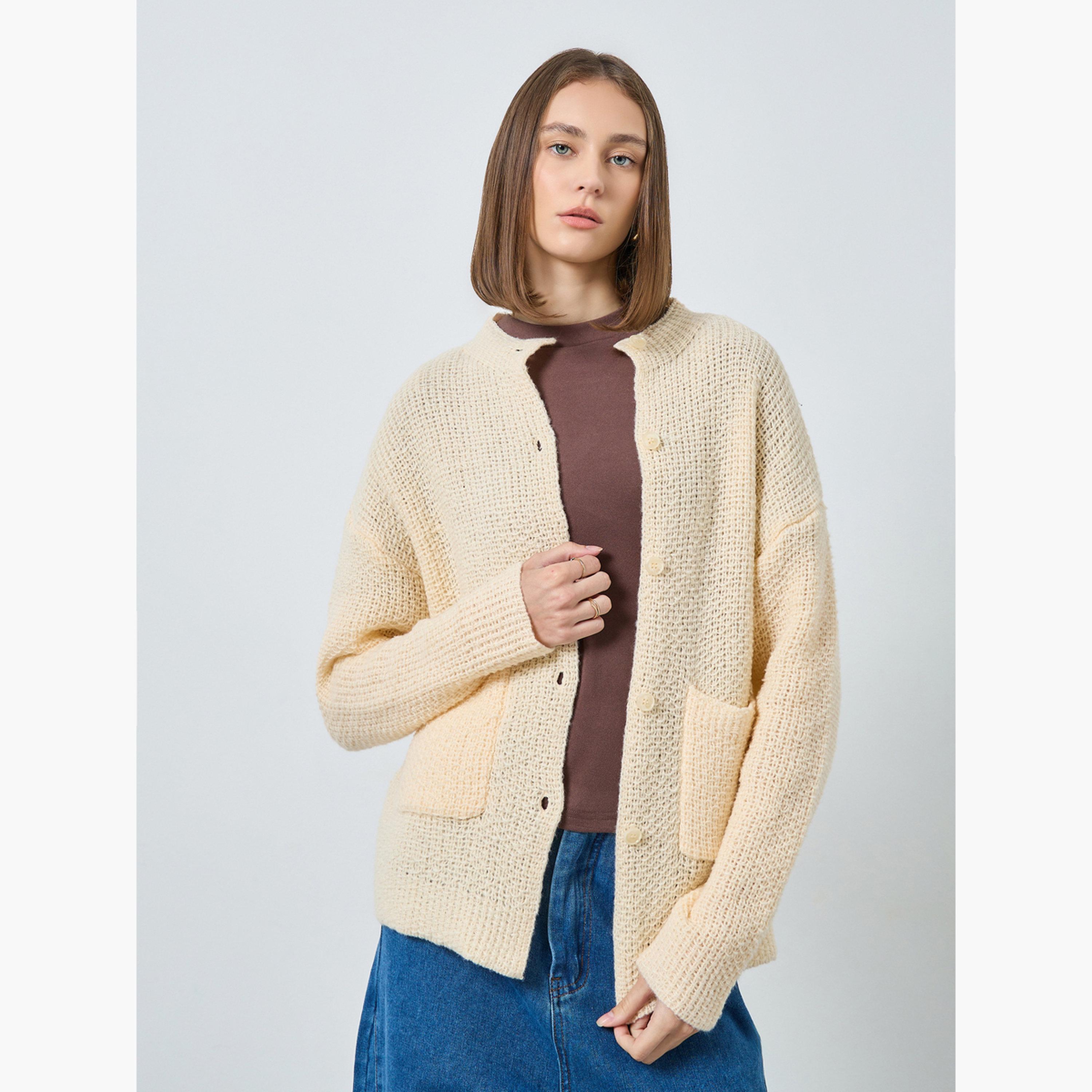ستايلي - كارديغان كريمي محبوك بقصّة عادية للنساء -women-winterwear-cardigansandjumpers-cardigans-image-3
