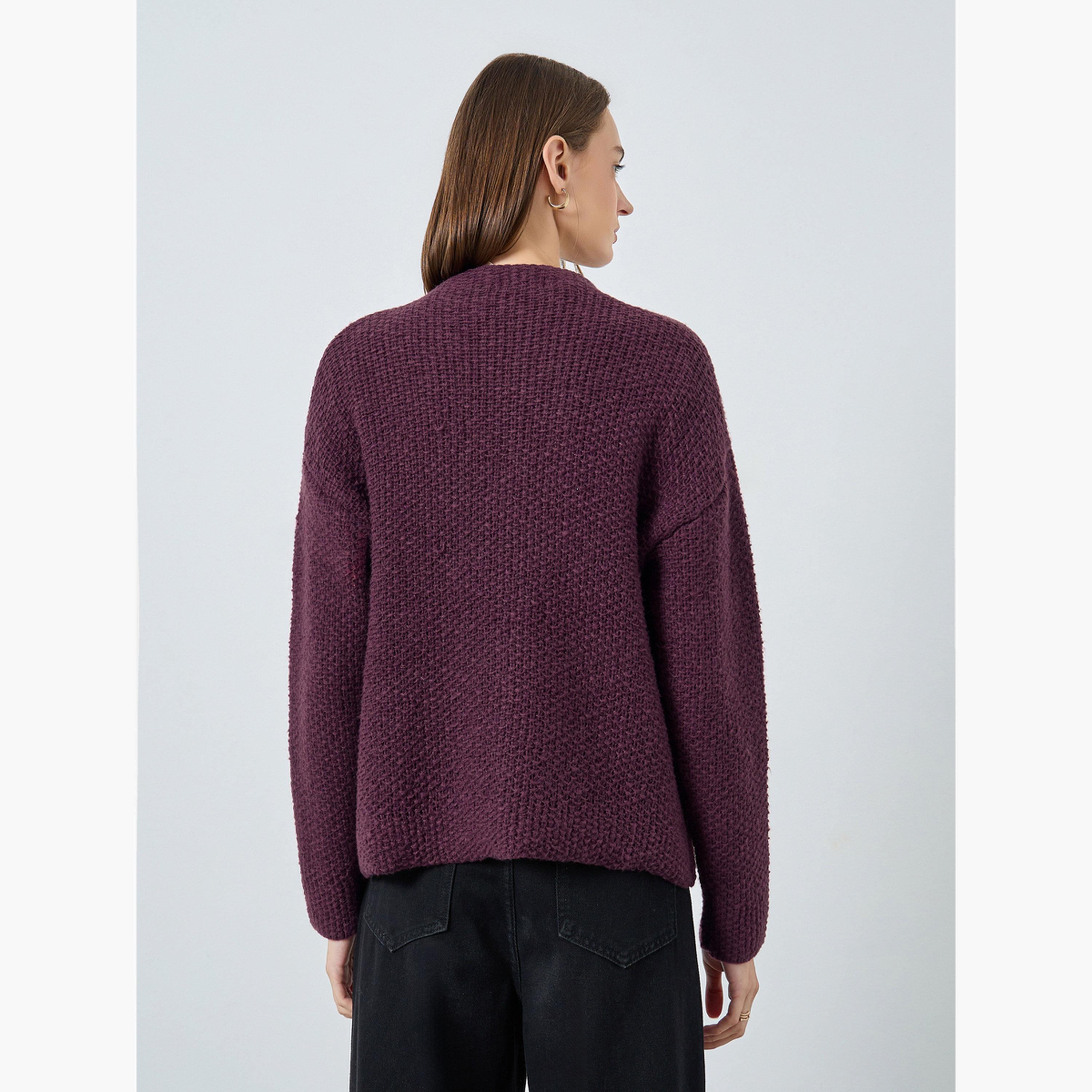 ستايلي - كارديغان محبوك سميك بقصّة عادية لون برغندي للنساء -women-winterwear-cardigansandjumpers-cardigans-image-5